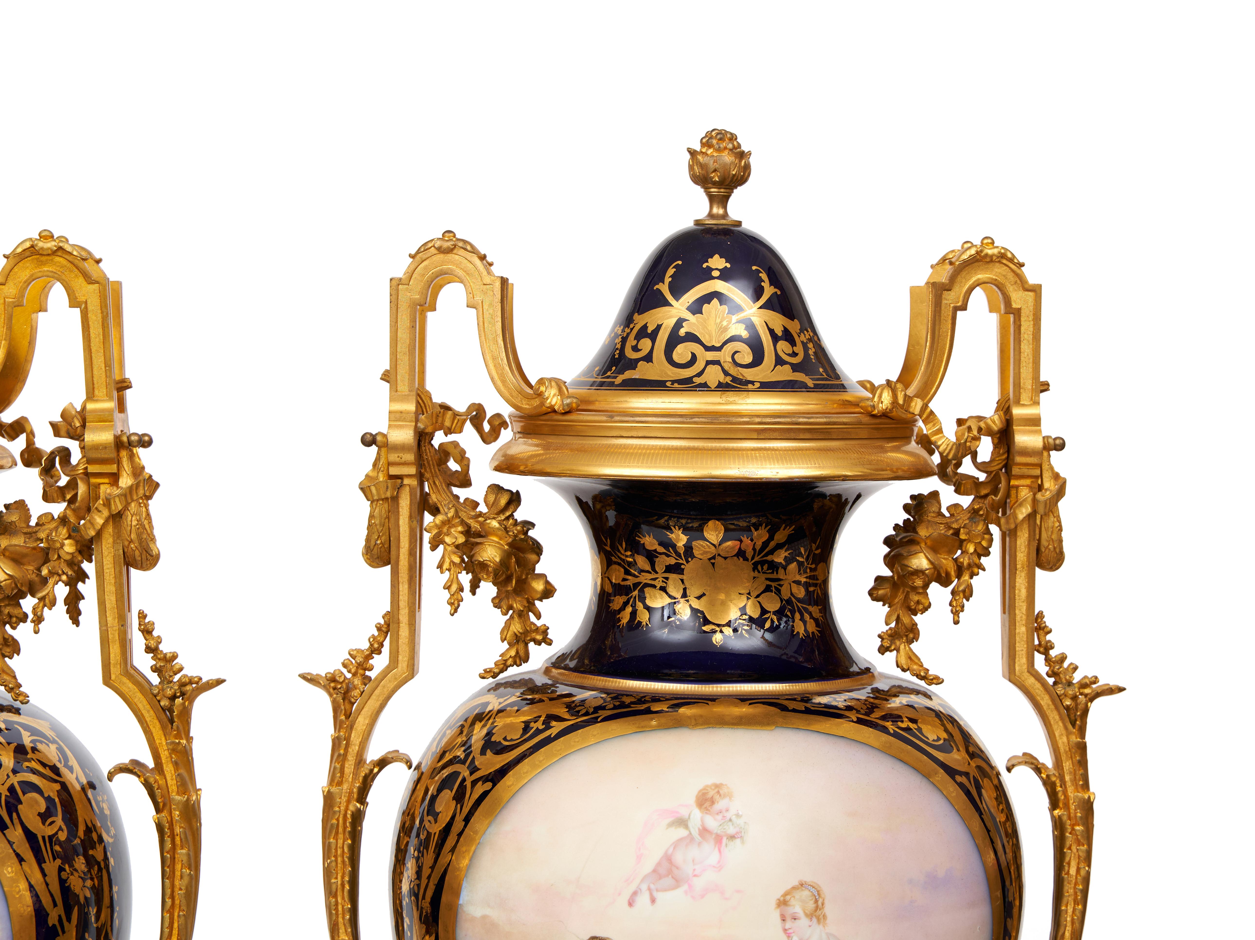 A Monumental Pair Of Late 19th/Early 20th Century Sevres Style Porcelain And Orm For Sale 1