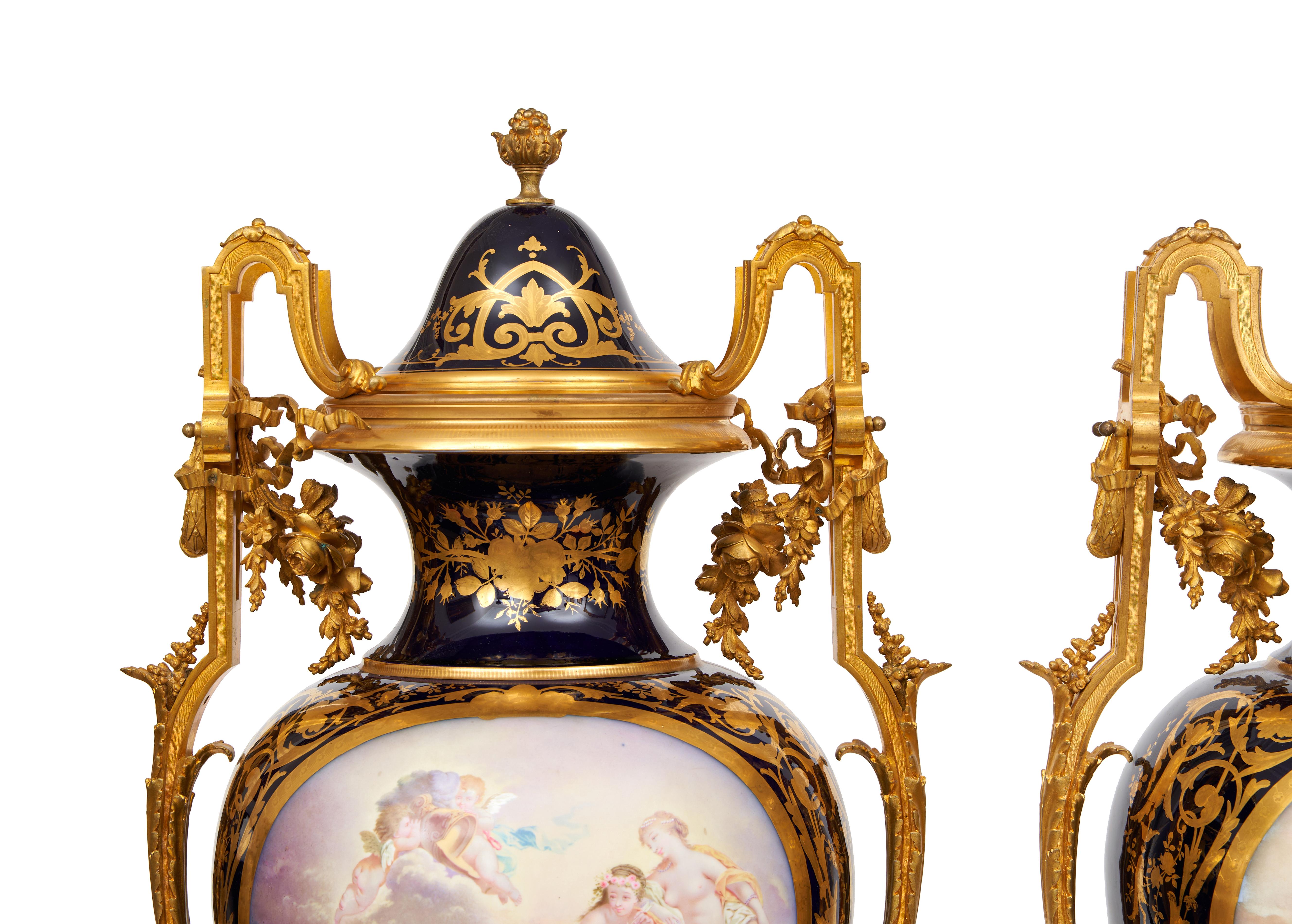 A Monumental Pair Of Late 19th/Early 20th Century Sevres Style Porcelain And Orm For Sale 1