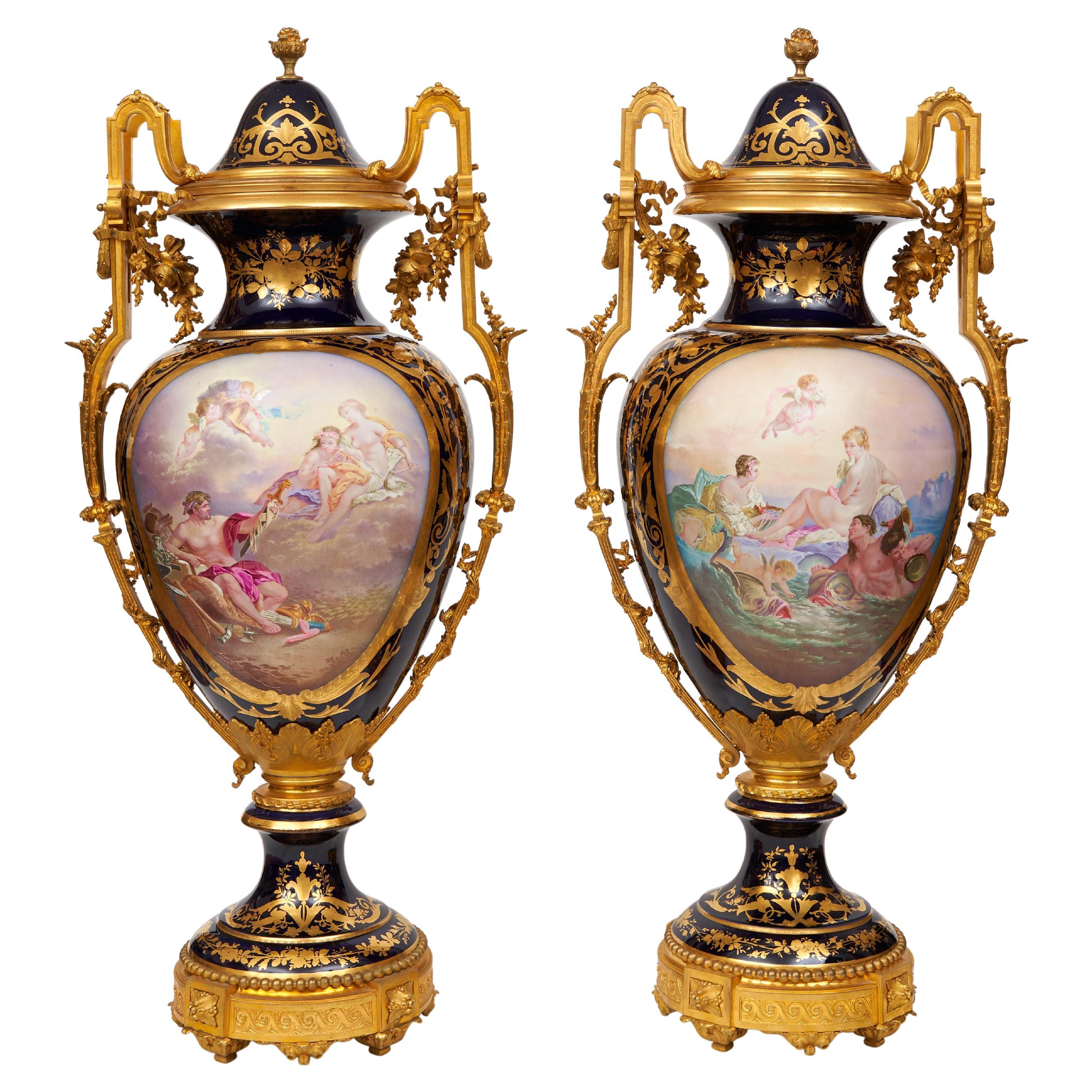 A Monumental Pair Of Late 19th/Early 20th Century Sevres Style Porcelain And Orm For Sale