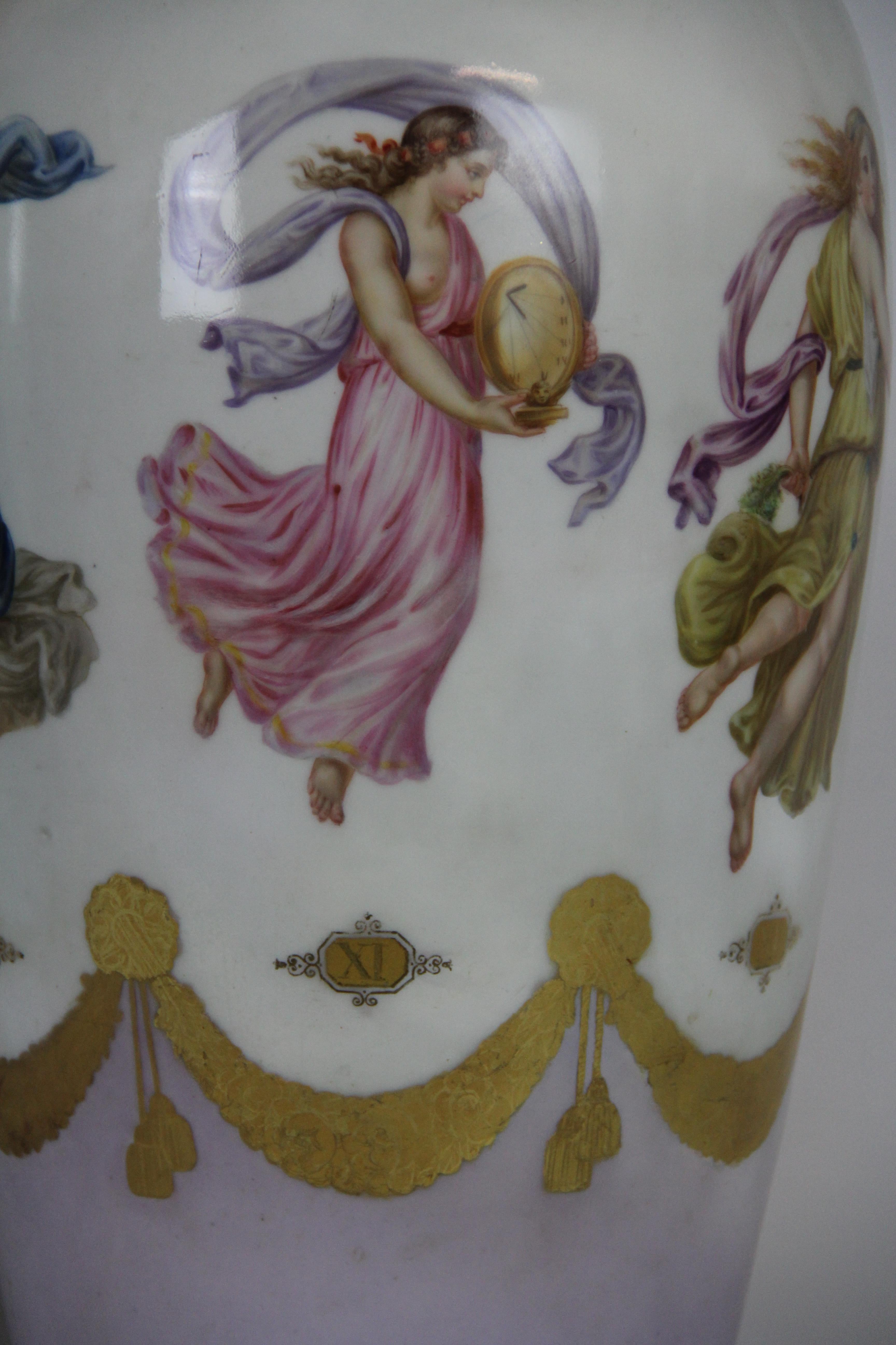 Monumental Pair of Old Paris Porcelain Vases with Dancing Figures of Angles For Sale 3