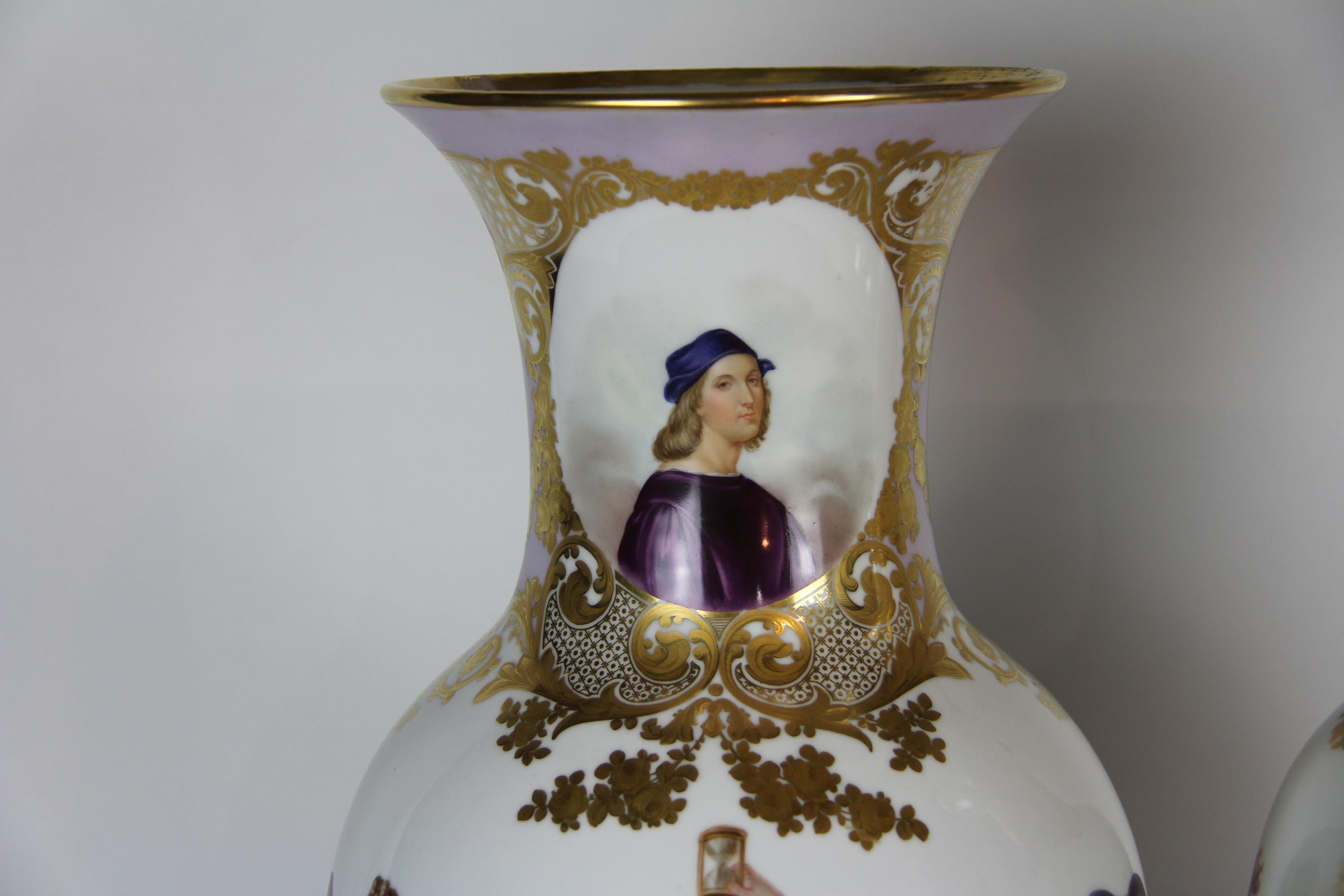 Monumentales Paar Vasen aus altem Pariser Porzellan mit tanzenden Figuren von Angles im Angebot 8