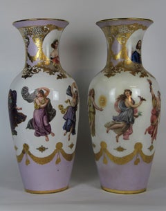 Monumental Pair of Old Paris Porcelain Vases with Dancing Figures of Angles