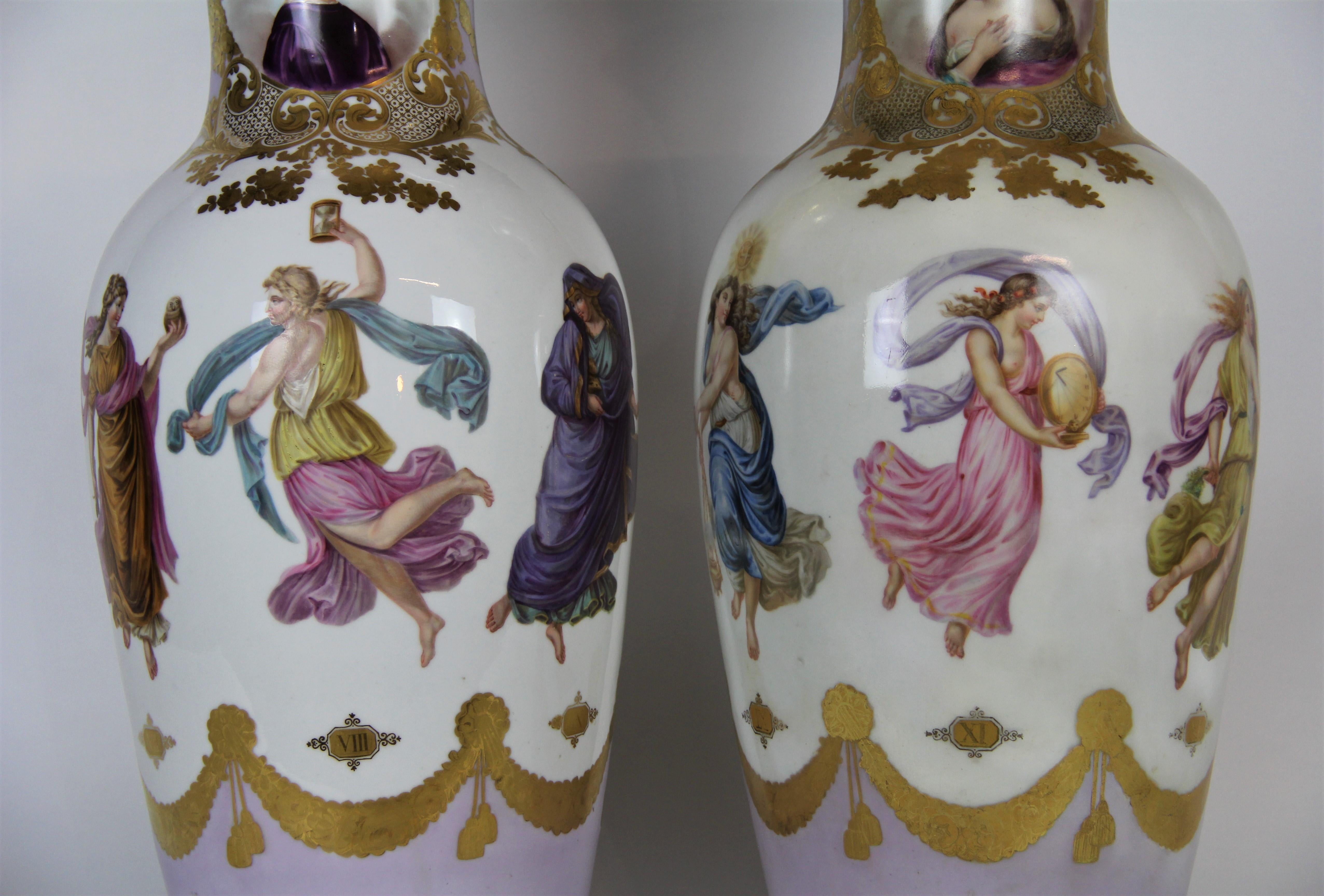 Louis XVI Monumental Pair of Old Paris Porcelain Vases with Dancing Figures of Angles For Sale
