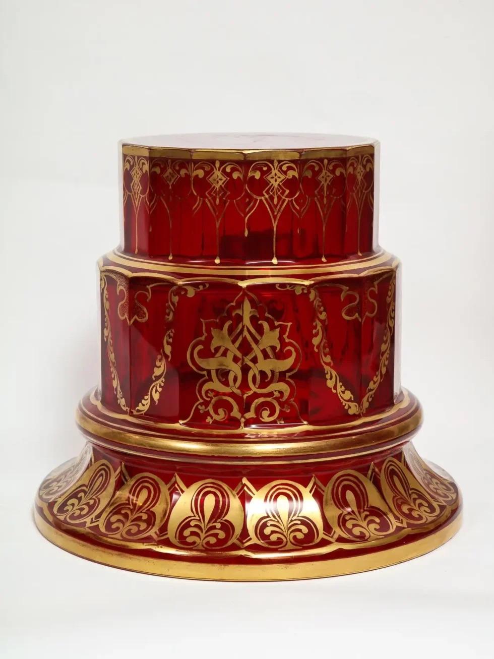A monumental pair of ruby red gilt Bohemian 