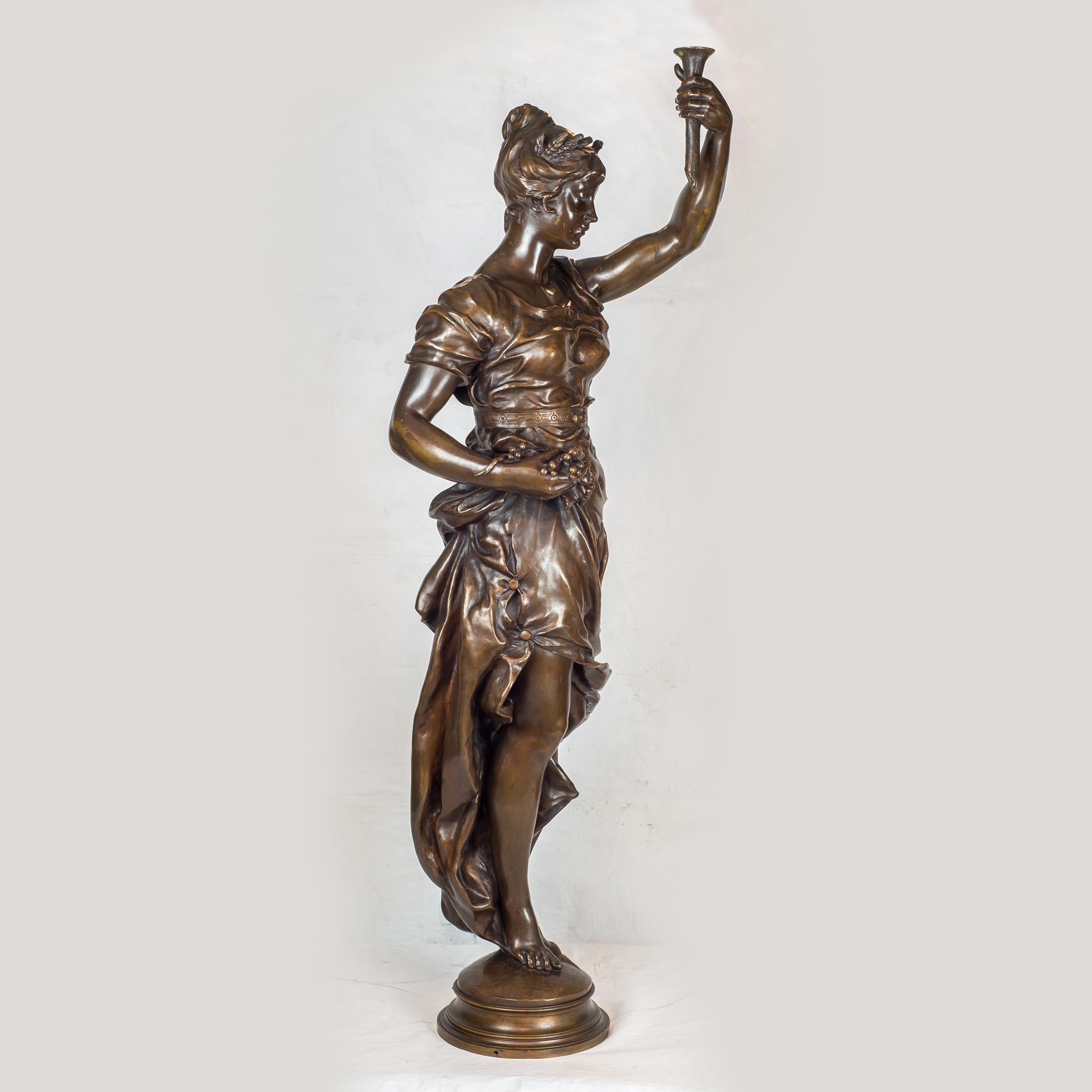 Monumental Patinated Bronze Allegorical Sculpture by Clément Léopold In Good Condition For Sale In New York, NY