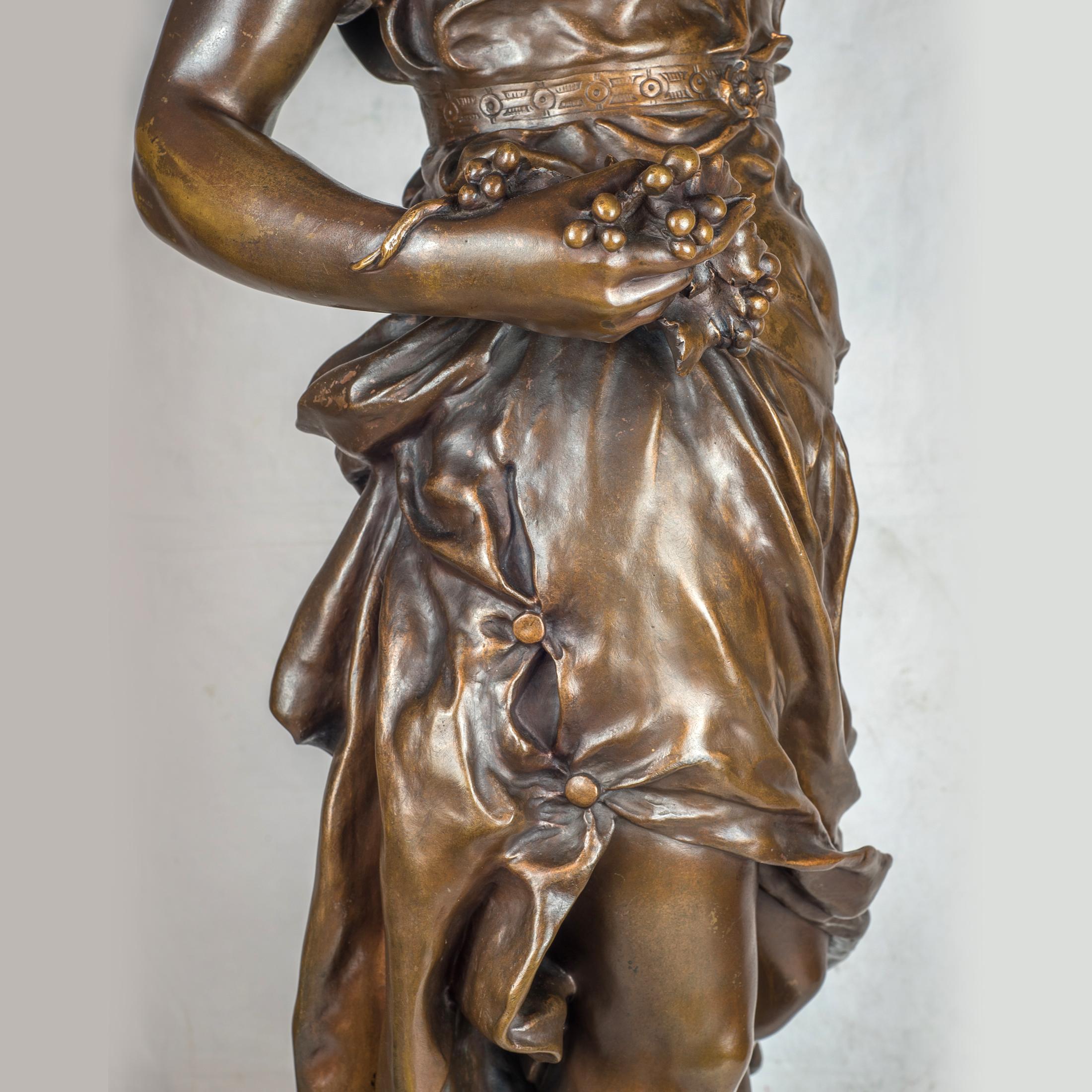 19th Century Monumental Patinated Bronze Allegorical Sculpture by Clément Léopold For Sale