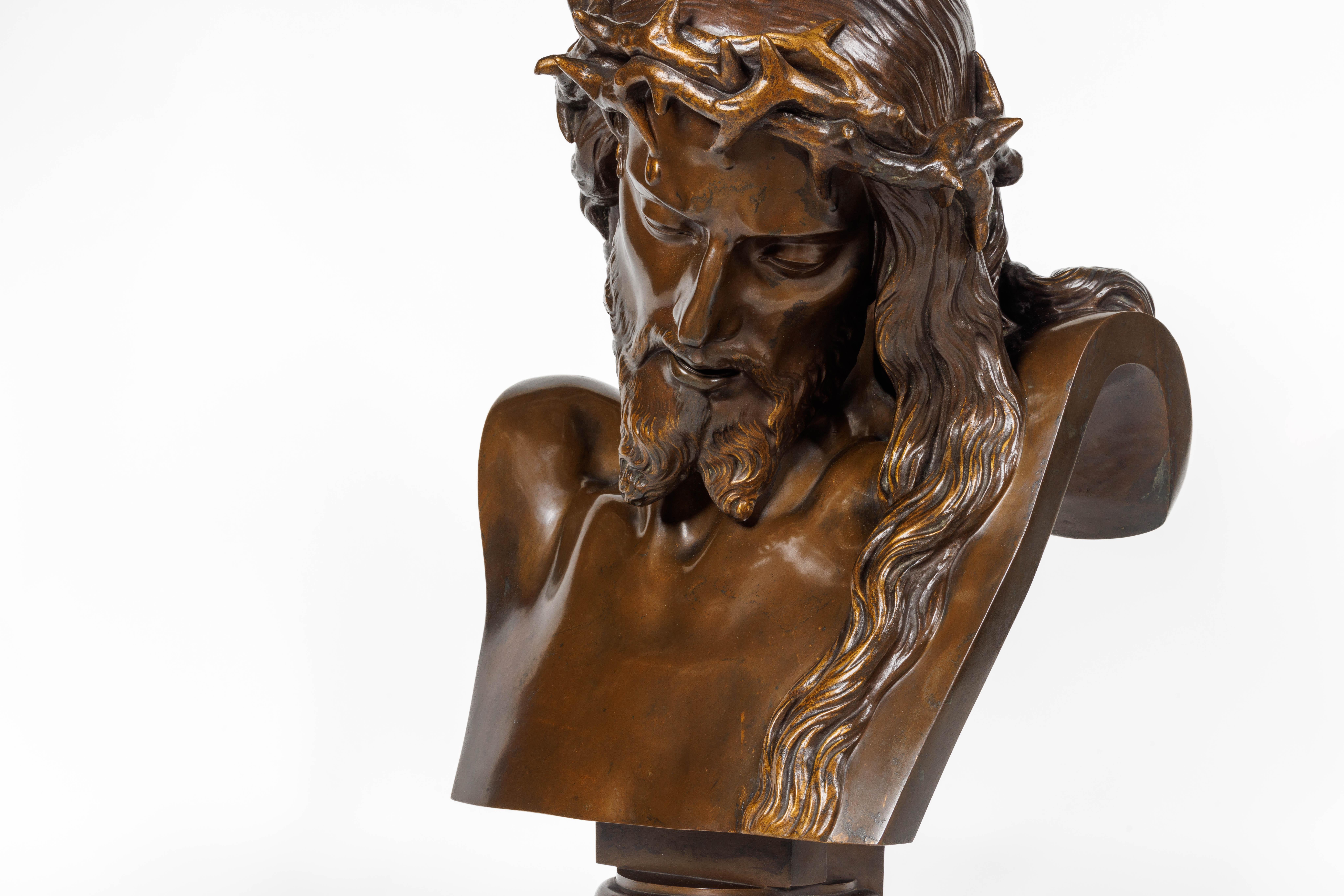 Monumentale patinierte Bronzebüste Jesu Christi aus Jesus Christus von Clesinger und Barbedienne im Angebot 5