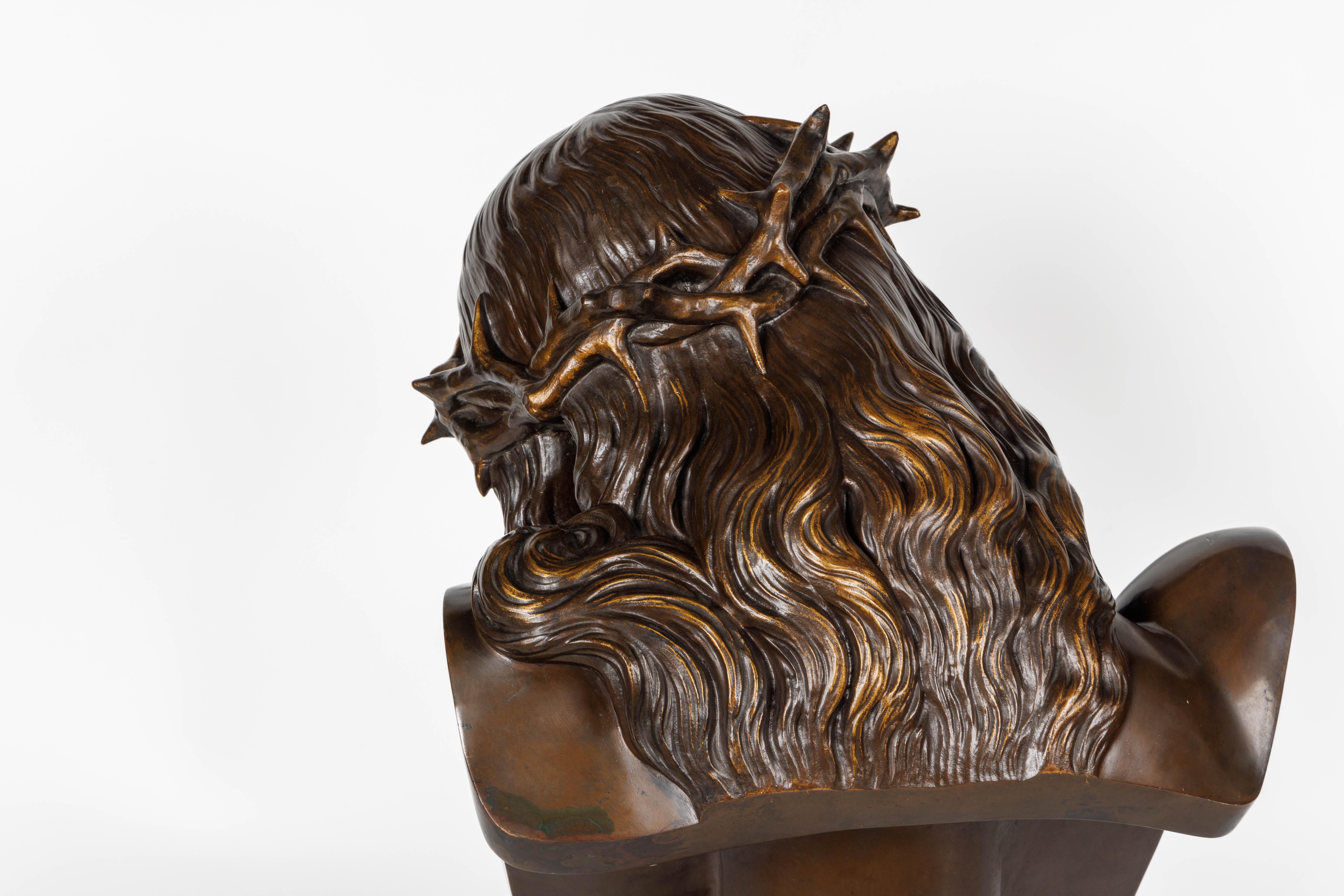Monumentale patinierte Bronzebüste Jesu Christi aus Jesus Christus von Clesinger und Barbedienne im Angebot 7