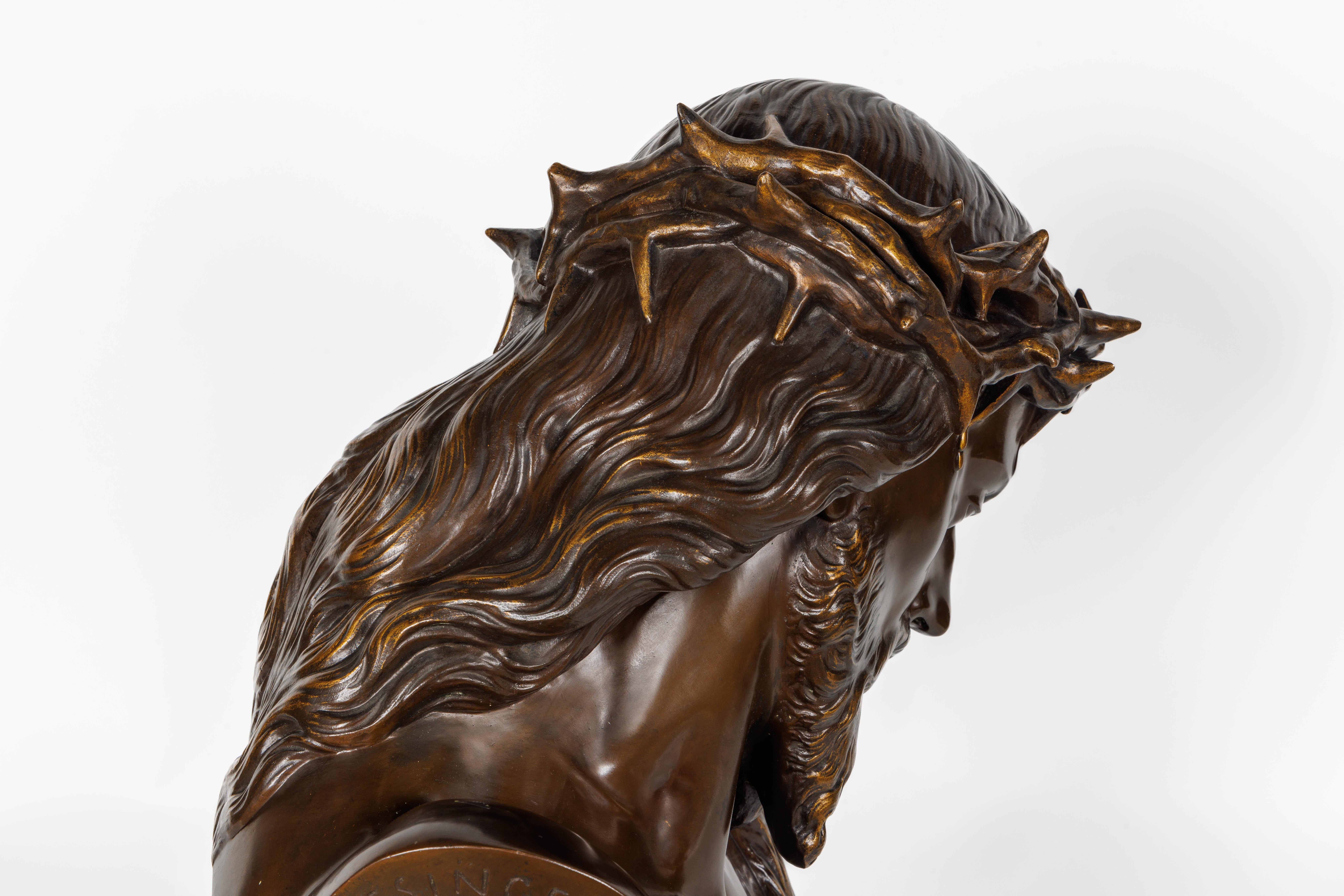 Monumentale patinierte Bronzebüste Jesu Christi aus Jesus Christus von Clesinger und Barbedienne im Angebot 8