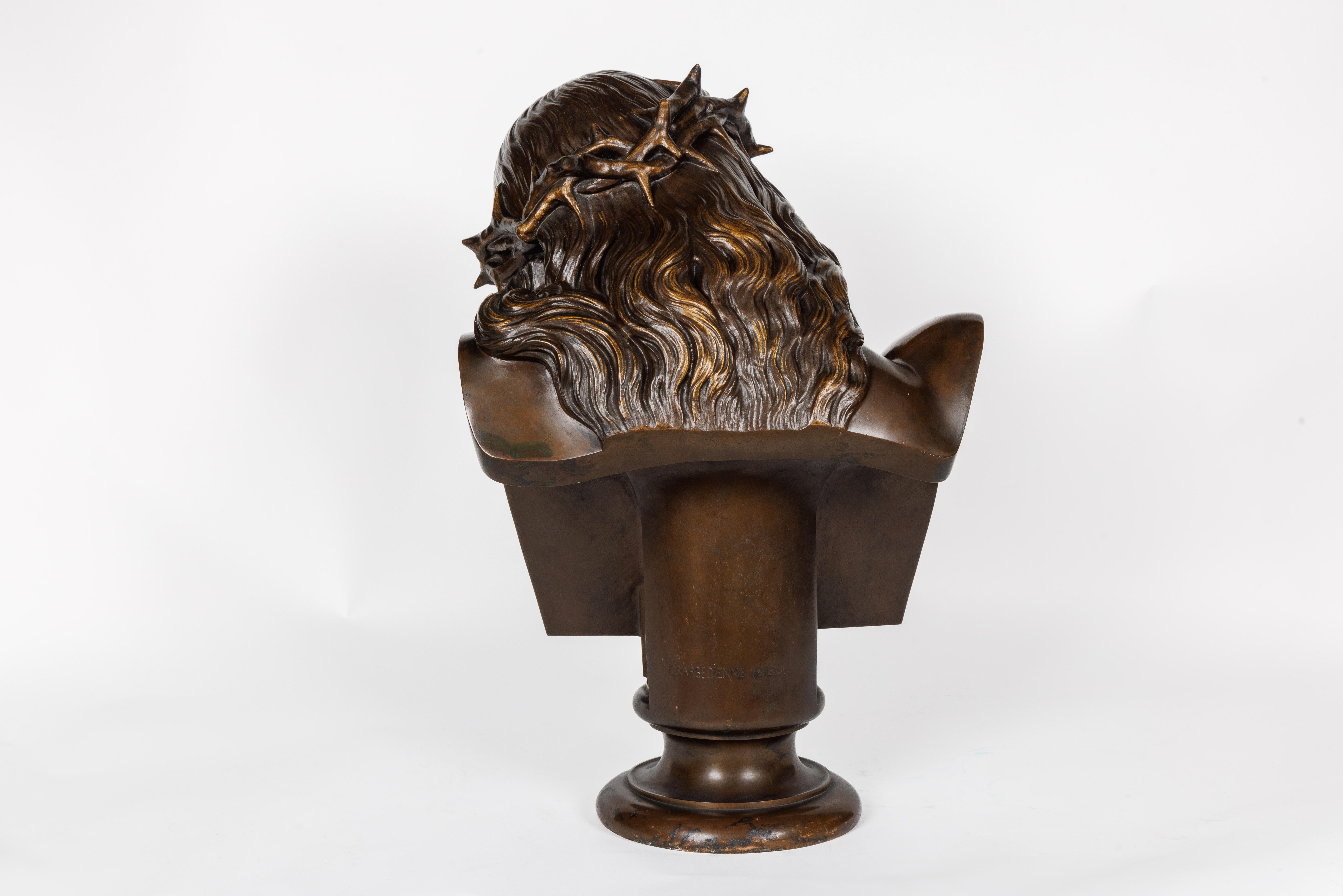 Monumentale patinierte Bronzebüste Jesu Christi aus Jesus Christus von Clesinger und Barbedienne (19. Jahrhundert) im Angebot