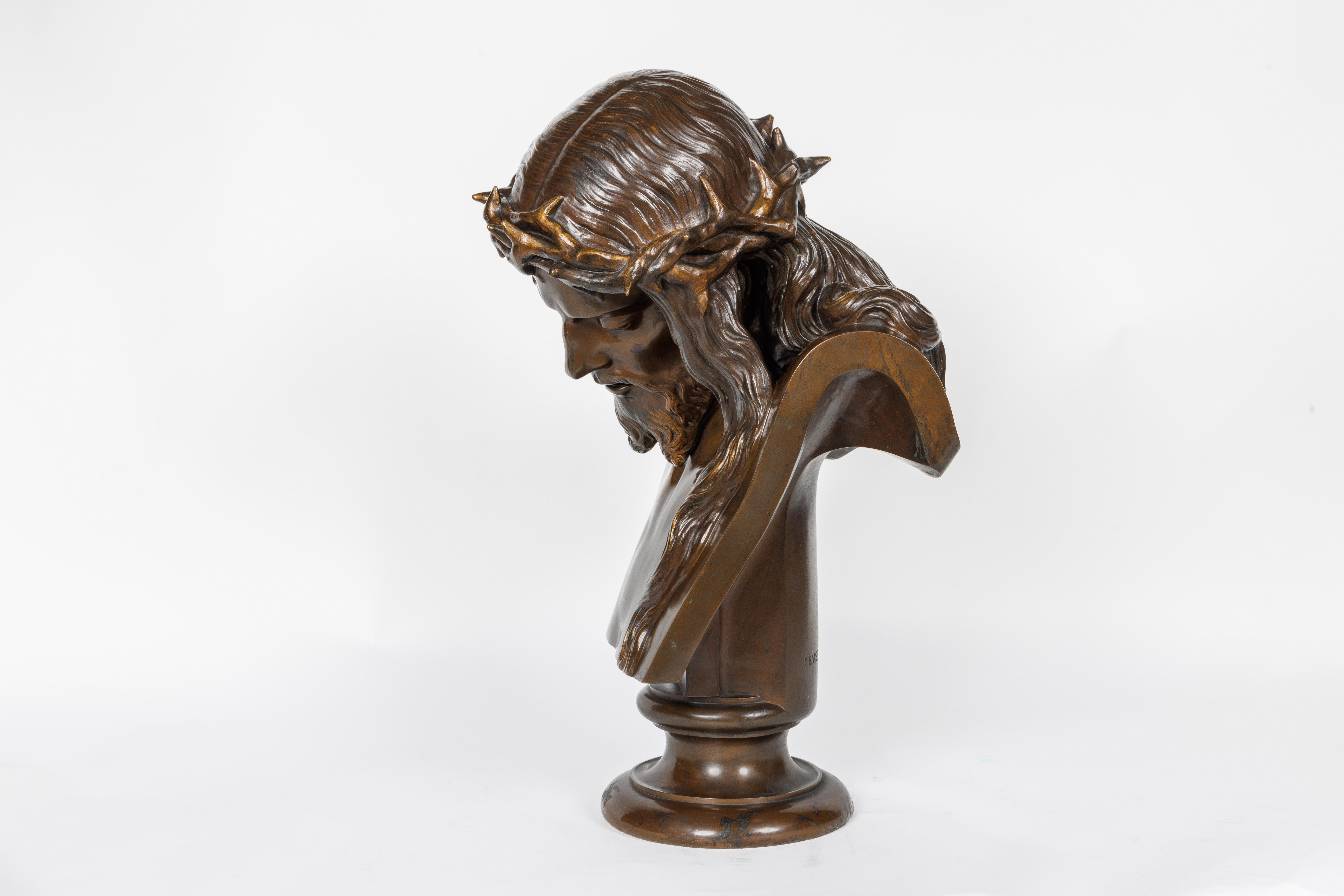 Monumentale patinierte Bronzebüste Jesu Christi aus Jesus Christus von Clesinger und Barbedienne im Angebot 2