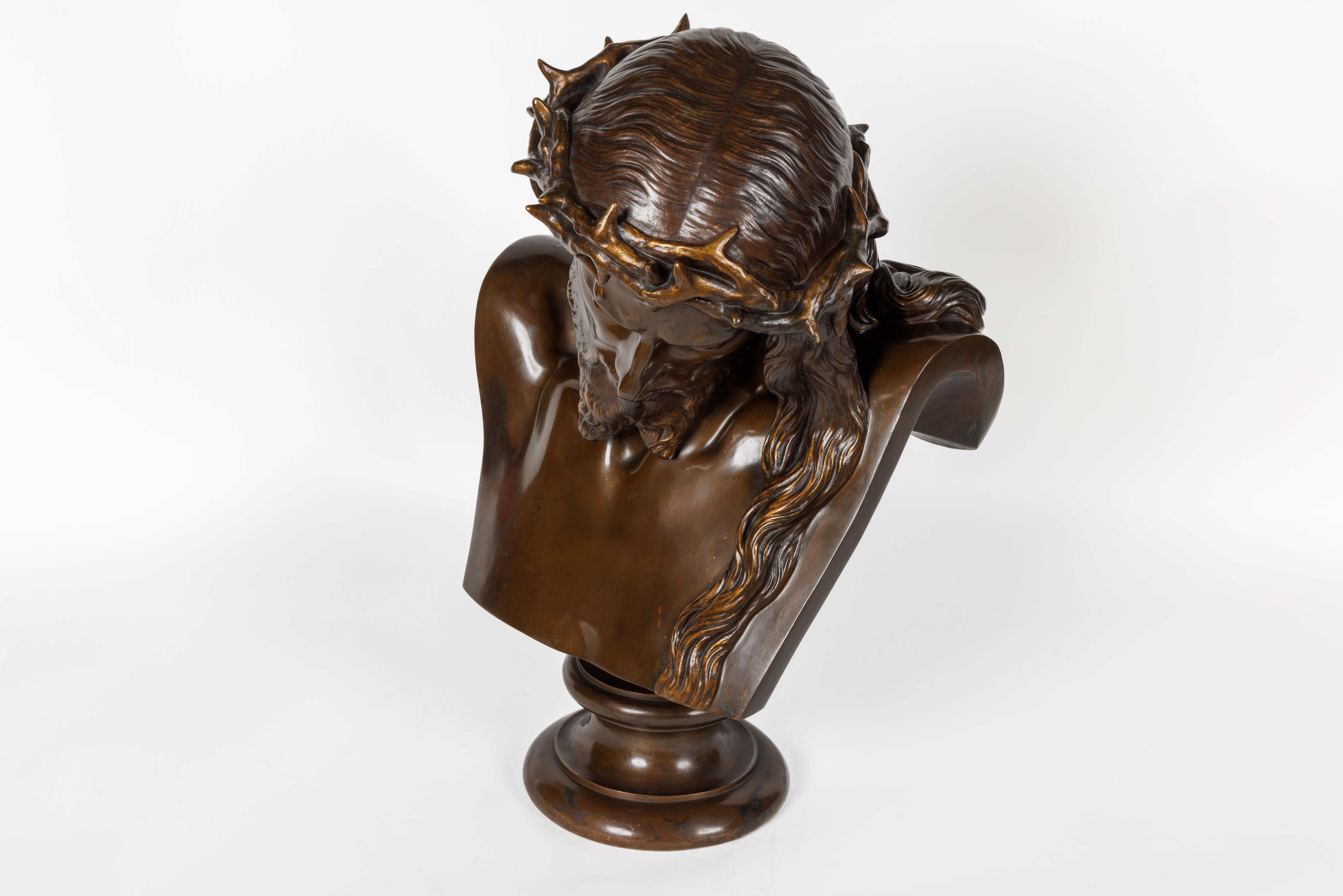 Monumentale patinierte Bronzebüste Jesu Christi aus Jesus Christus von Clesinger und Barbedienne im Angebot 3
