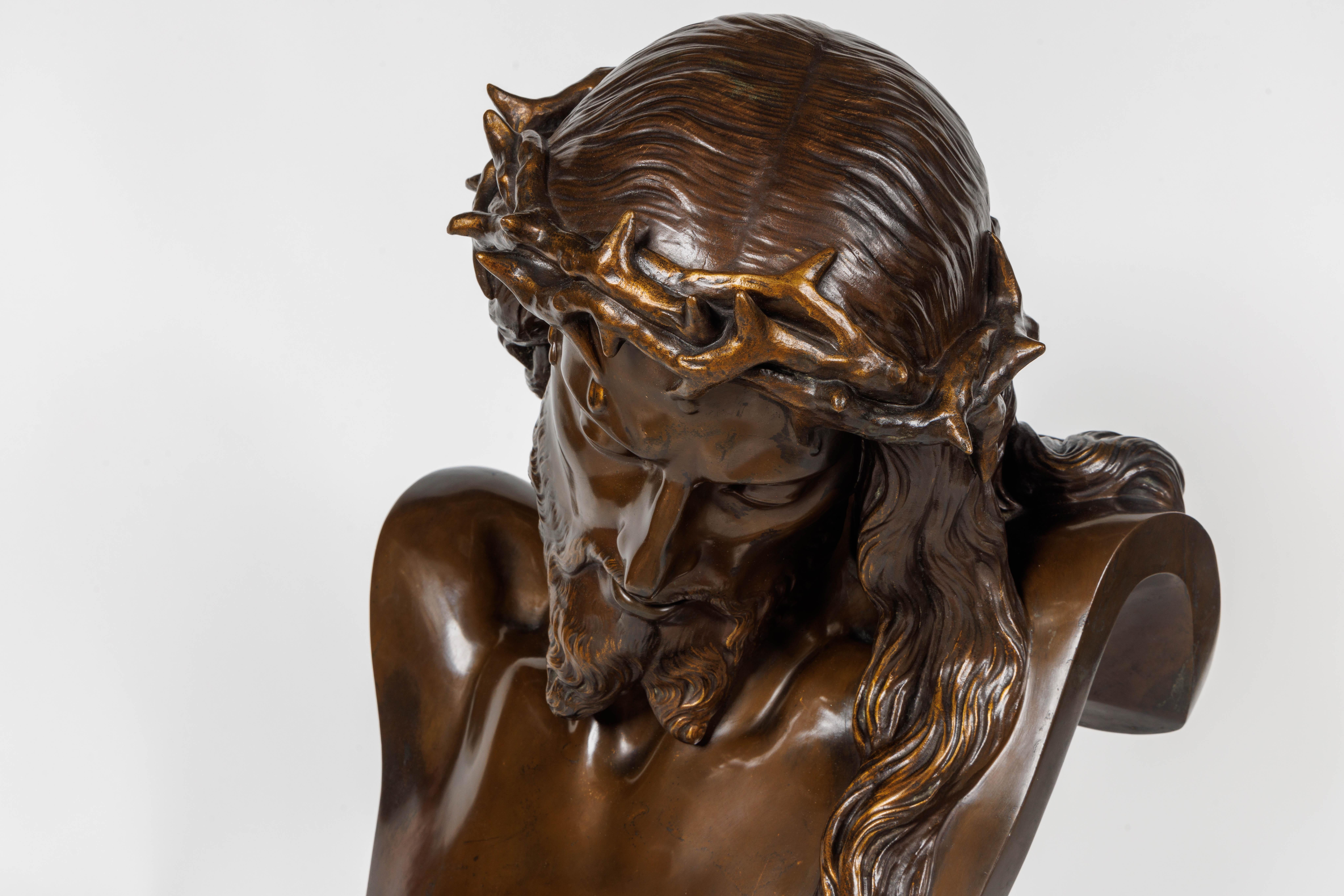 Monumentale patinierte Bronzebüste Jesu Christi aus Jesus Christus von Clesinger und Barbedienne im Angebot 4