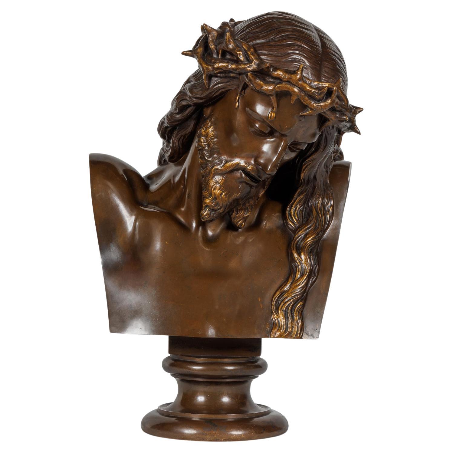 Monumentale patinierte Bronzebüste Jesu Christi aus Jesus Christus von Clesinger und Barbedienne im Angebot