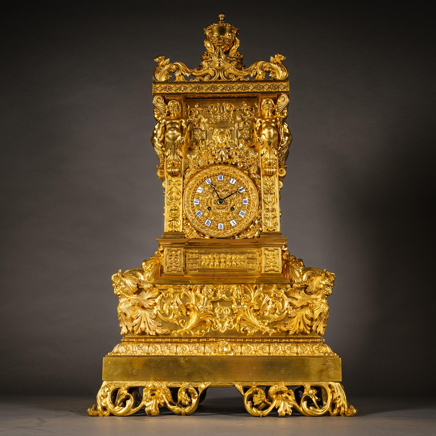 French A Monumental Renaissance Revival Clock Garniture, Attributed to Feuchère For Sale