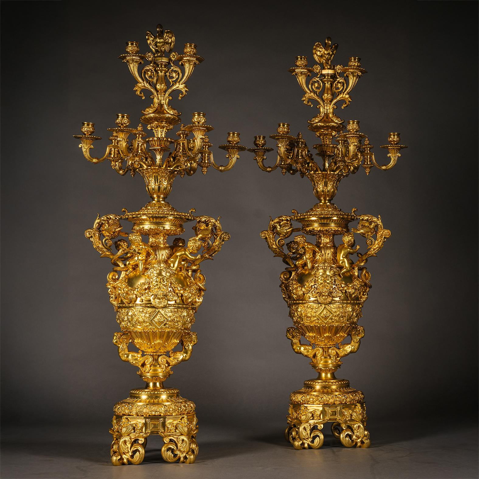Gilt A Monumental Renaissance Revival Clock Garniture, Attributed to Feuchère For Sale