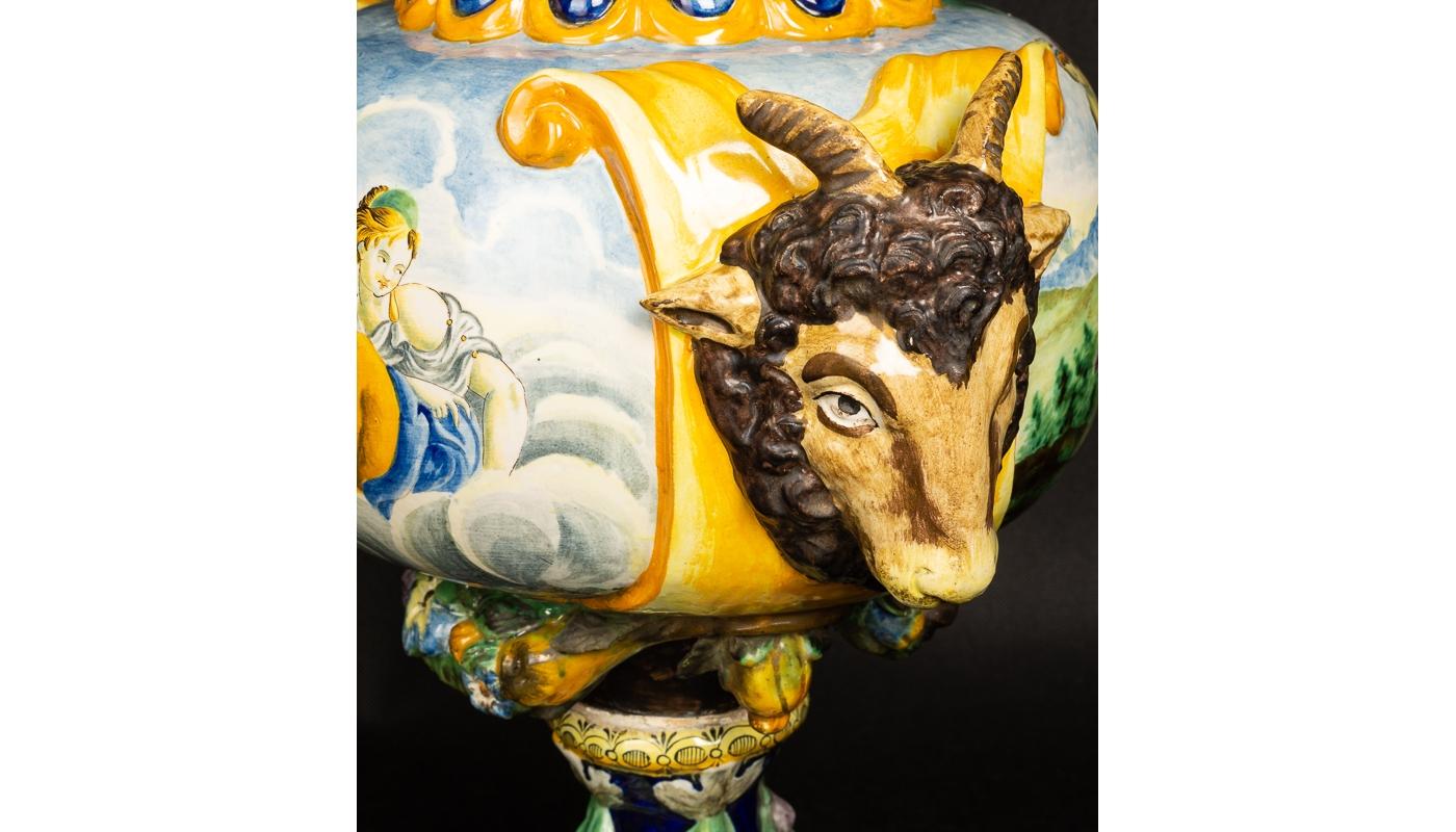 Monumental Renaissance Revival Vase Majolica Italy 19th Century Hand Painted 6