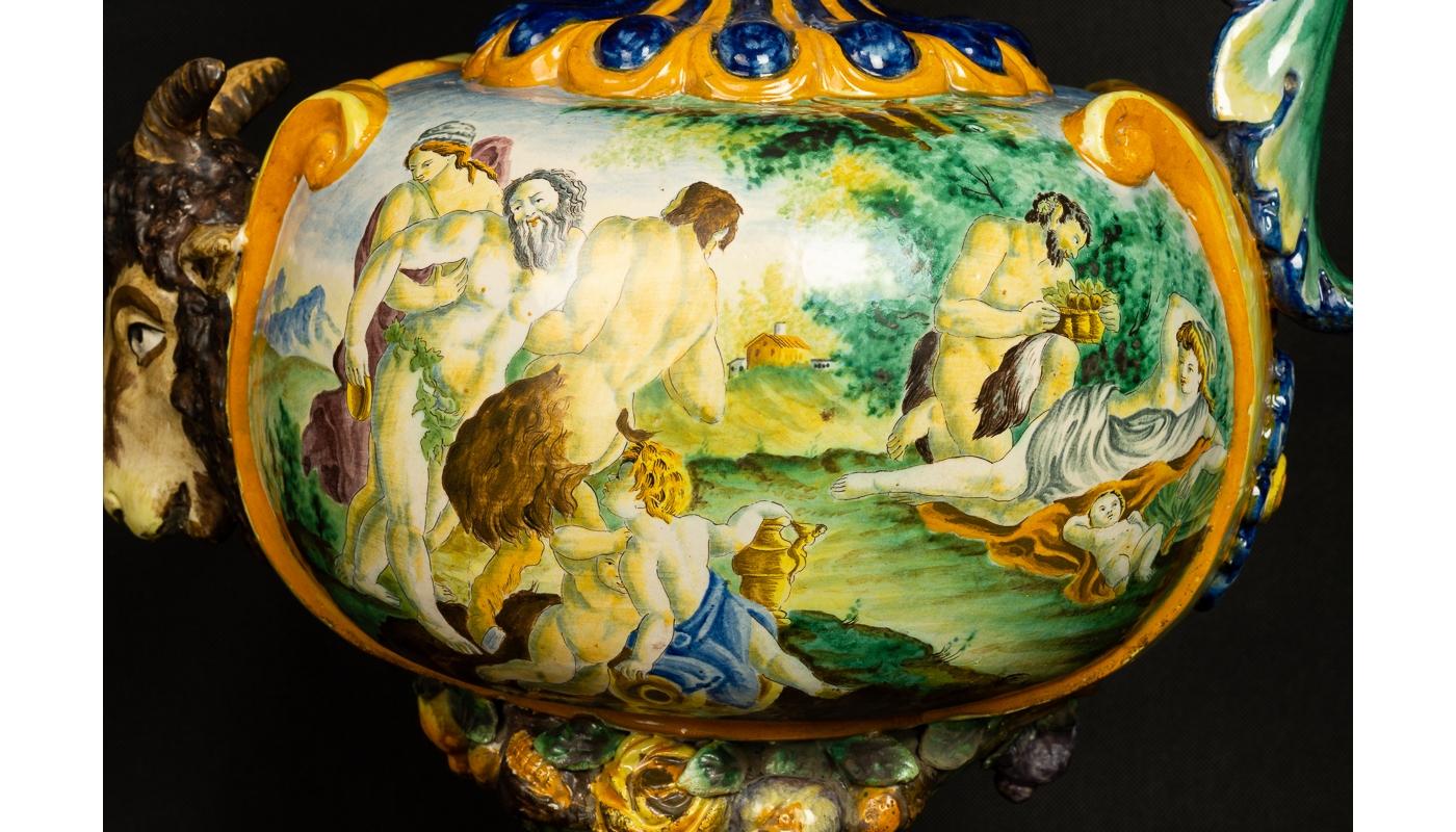 Ceramic Monumental Renaissance Revival Vase Majolica Italy 19th Century Hand Painted