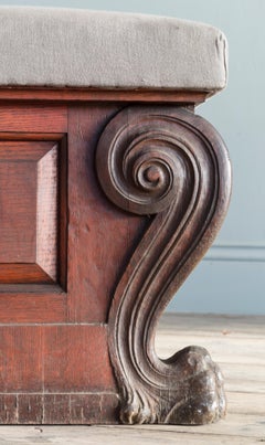 Monumental Scale Late 19th Century Oak and Upholstered Ottoman