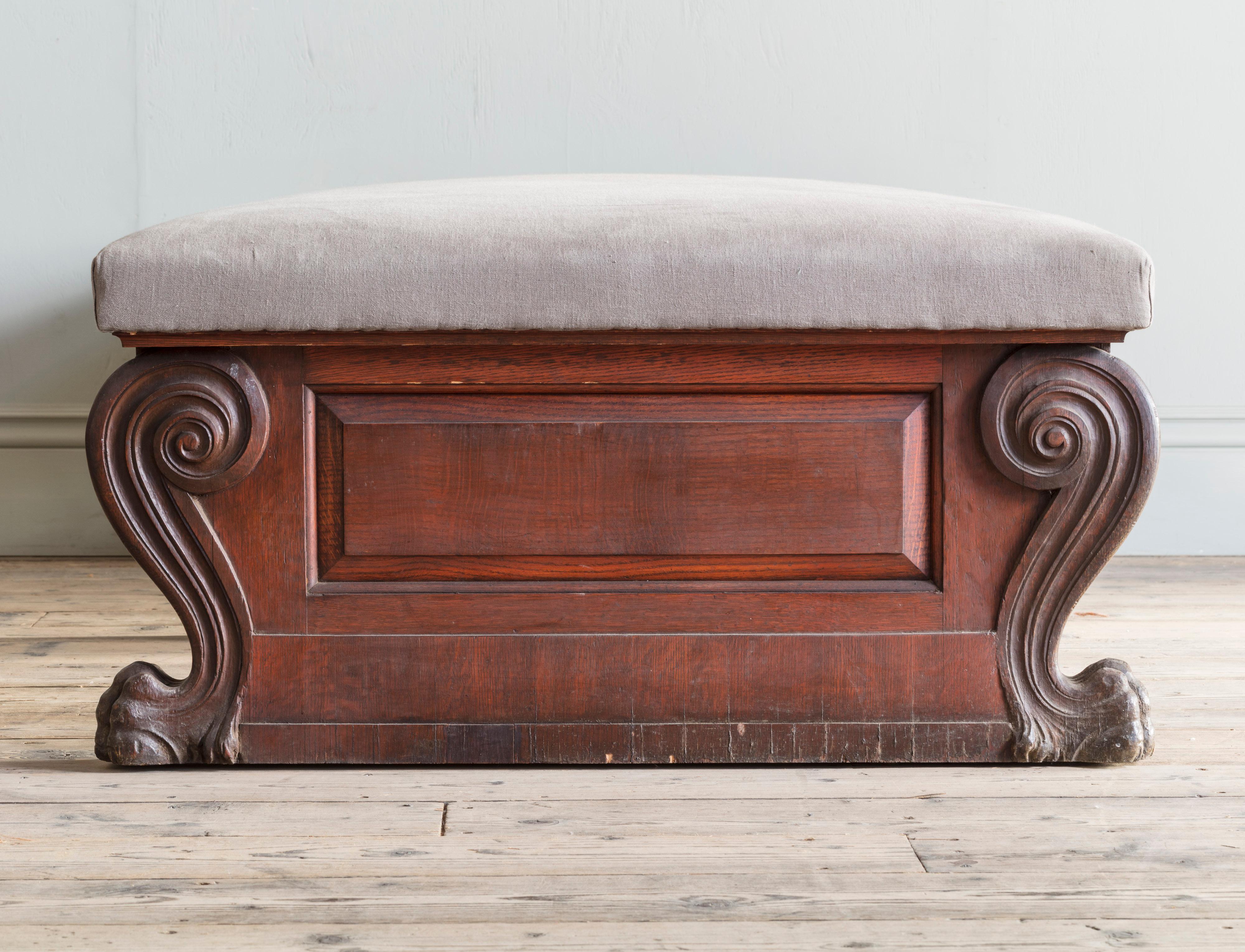 American Monumental Scale Late 19th Century Oak and Upholstered Ottoman For Sale