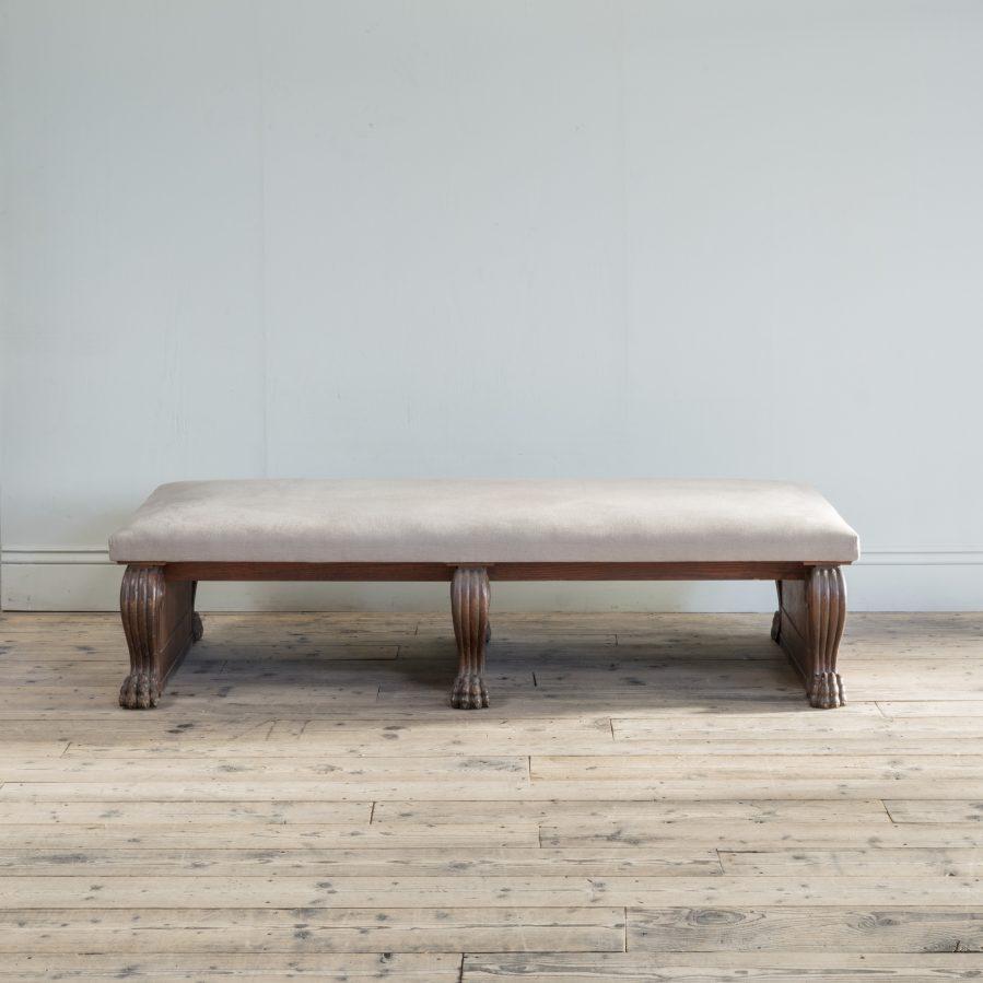 Hand-Carved Monumental Scale Late 19th Century Oak and Upholstered Ottoman For Sale