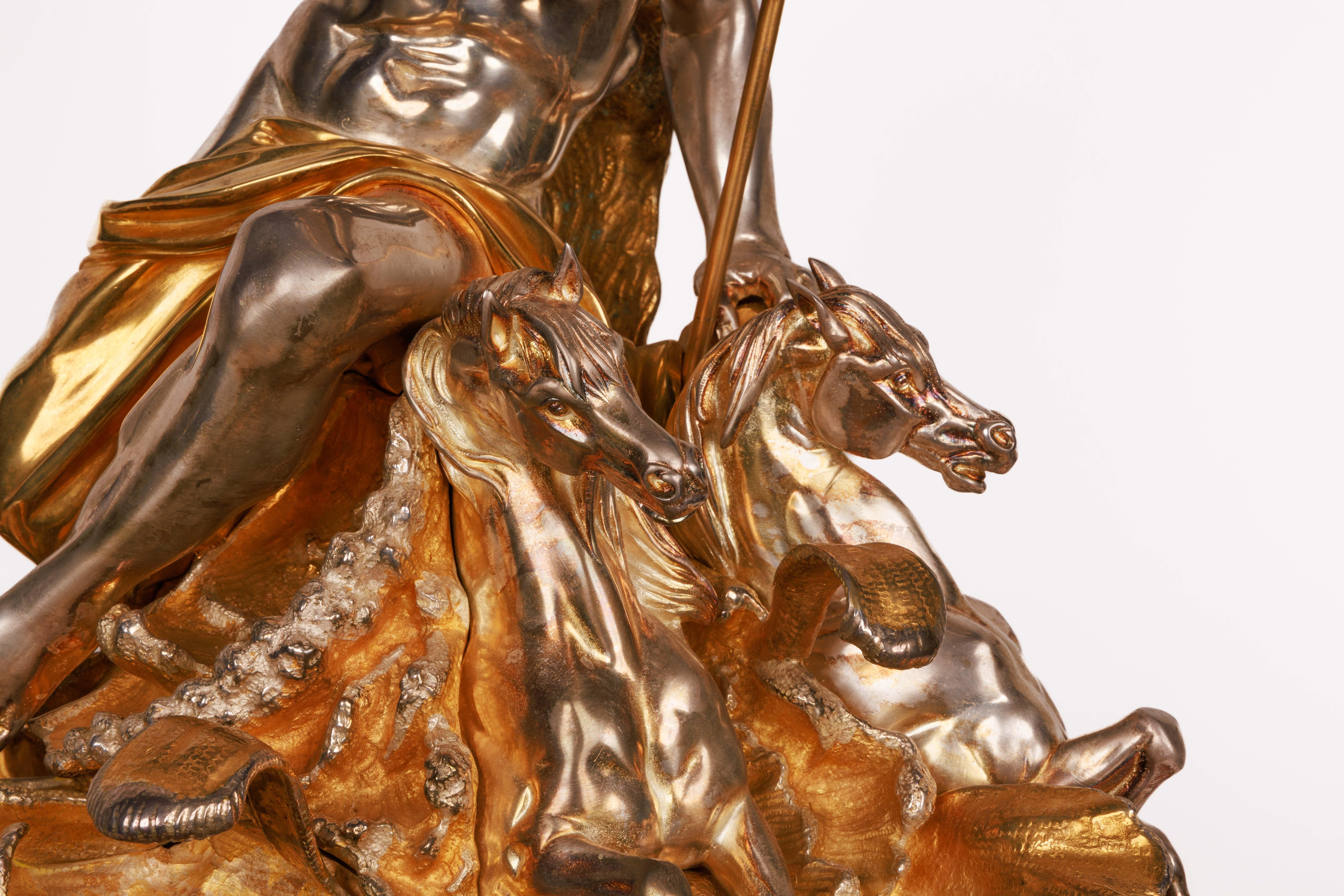 Centre de table monumental en verre argenté et bronze doré de « Poséidon » en vente 4