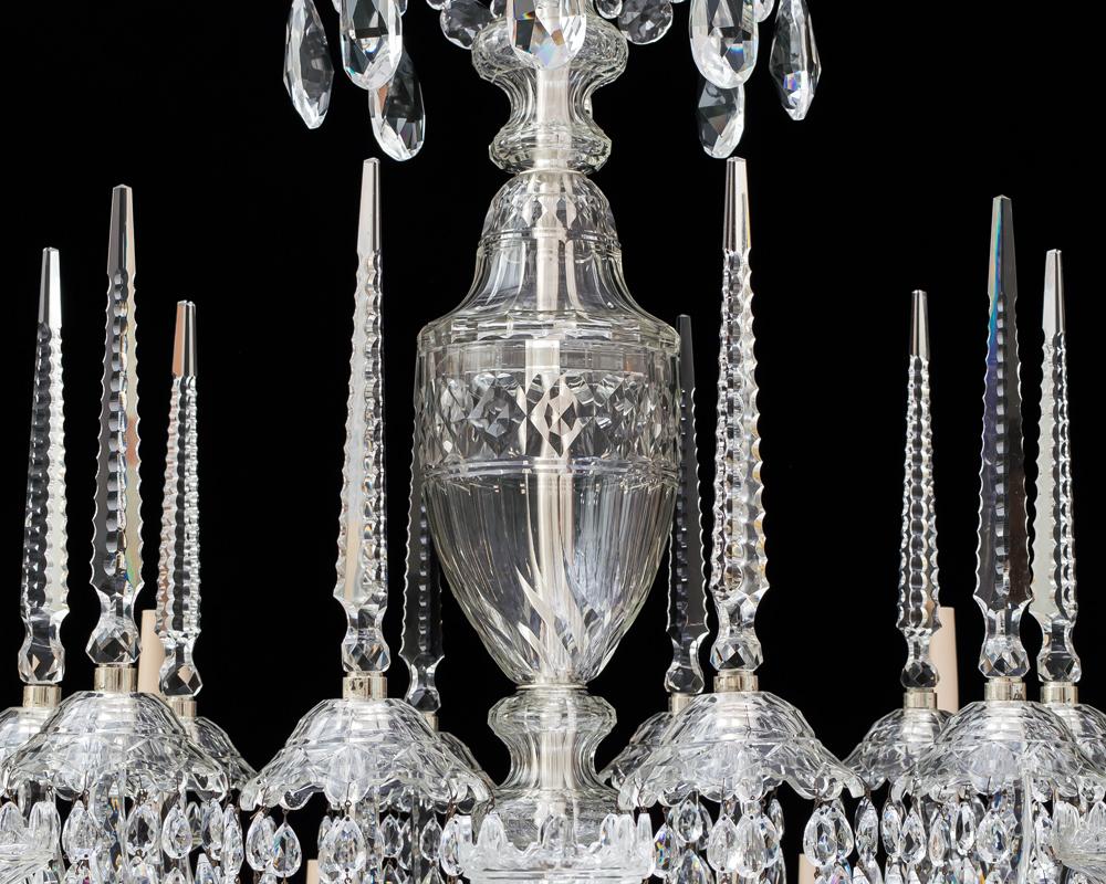 British Monumental Twenty-Light Cut Glass Chandelier in Adam Style For Sale