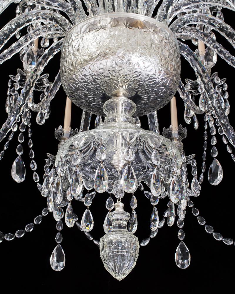 20th Century Monumental Twenty-Light Cut Glass Chandelier in Adam Style For Sale