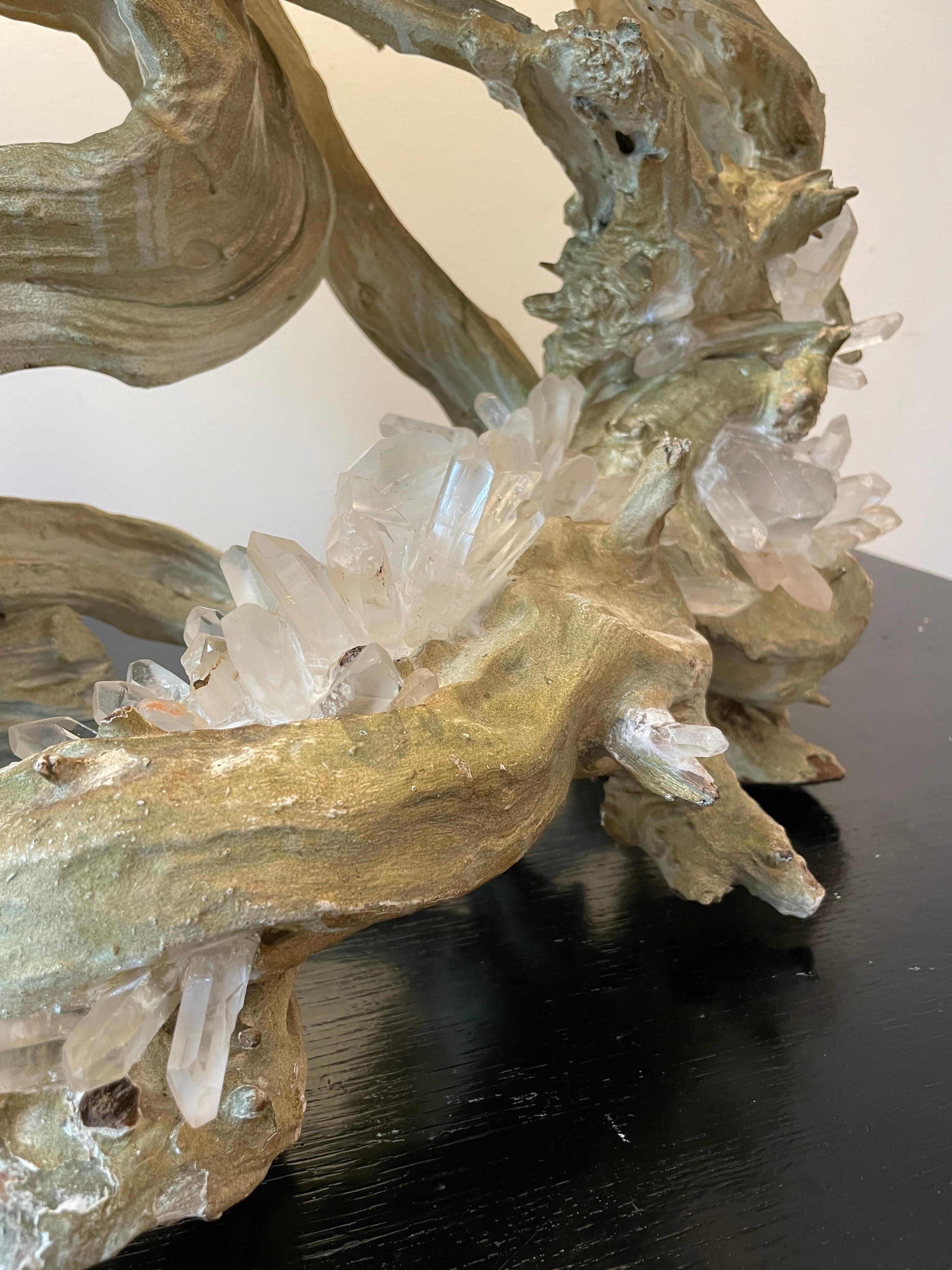 Monumental Vintage Driftwood Lamp with Natural Rock Crystal Details 1
