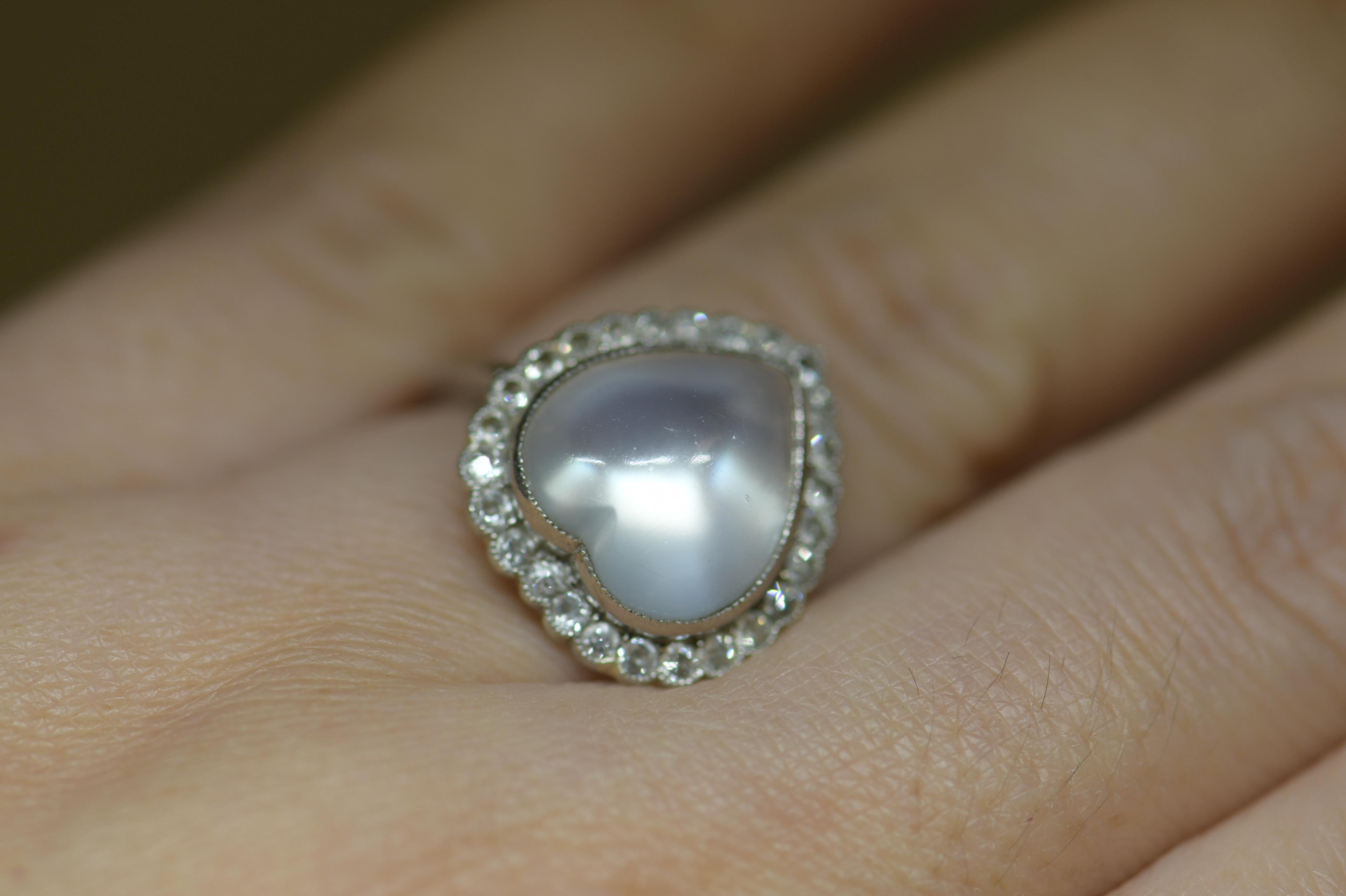 Moonstone and Diamond Heart Cluster Ring 1