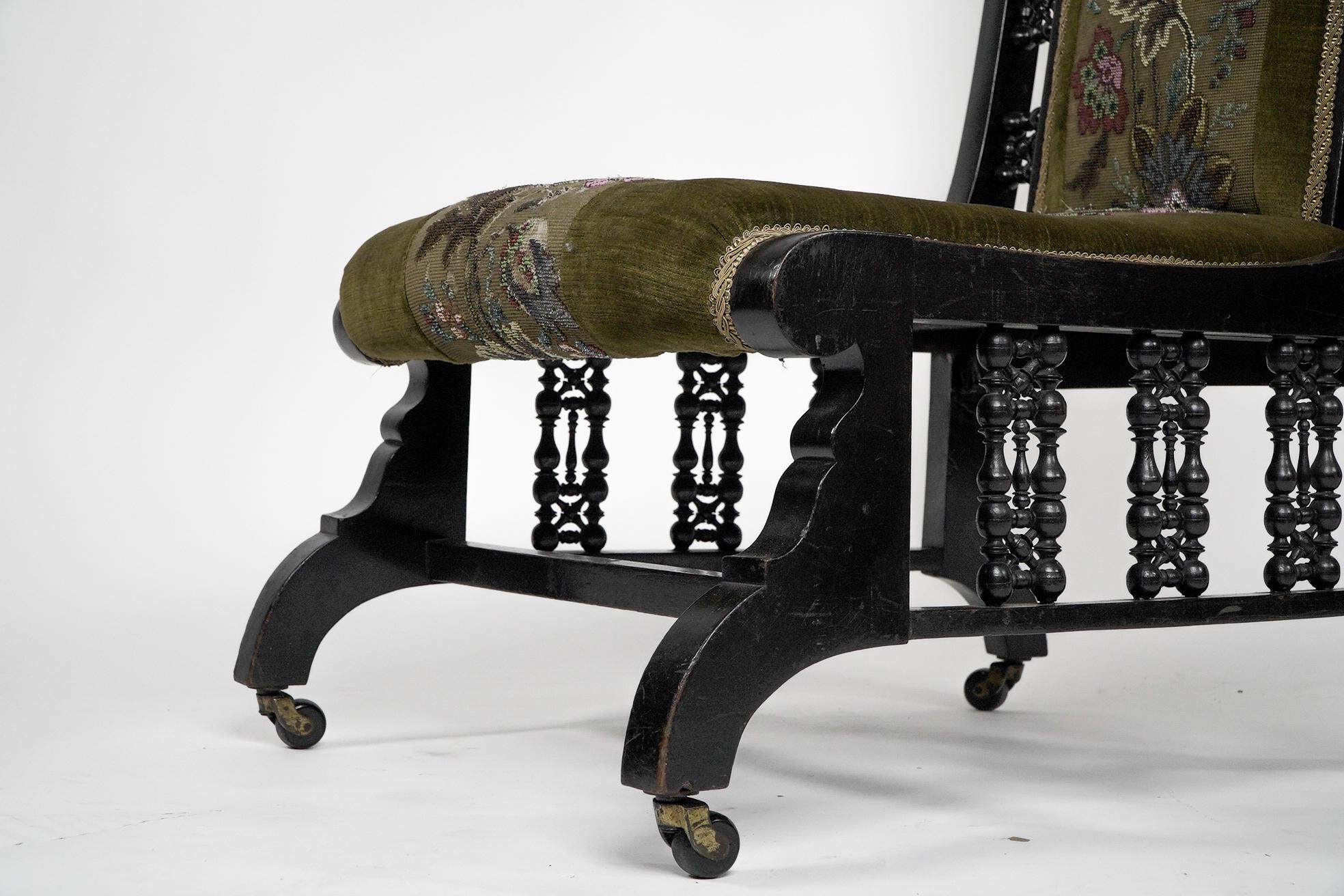 A Moorish ebonized parlour chair with Musharabieh turnings For Sale 1