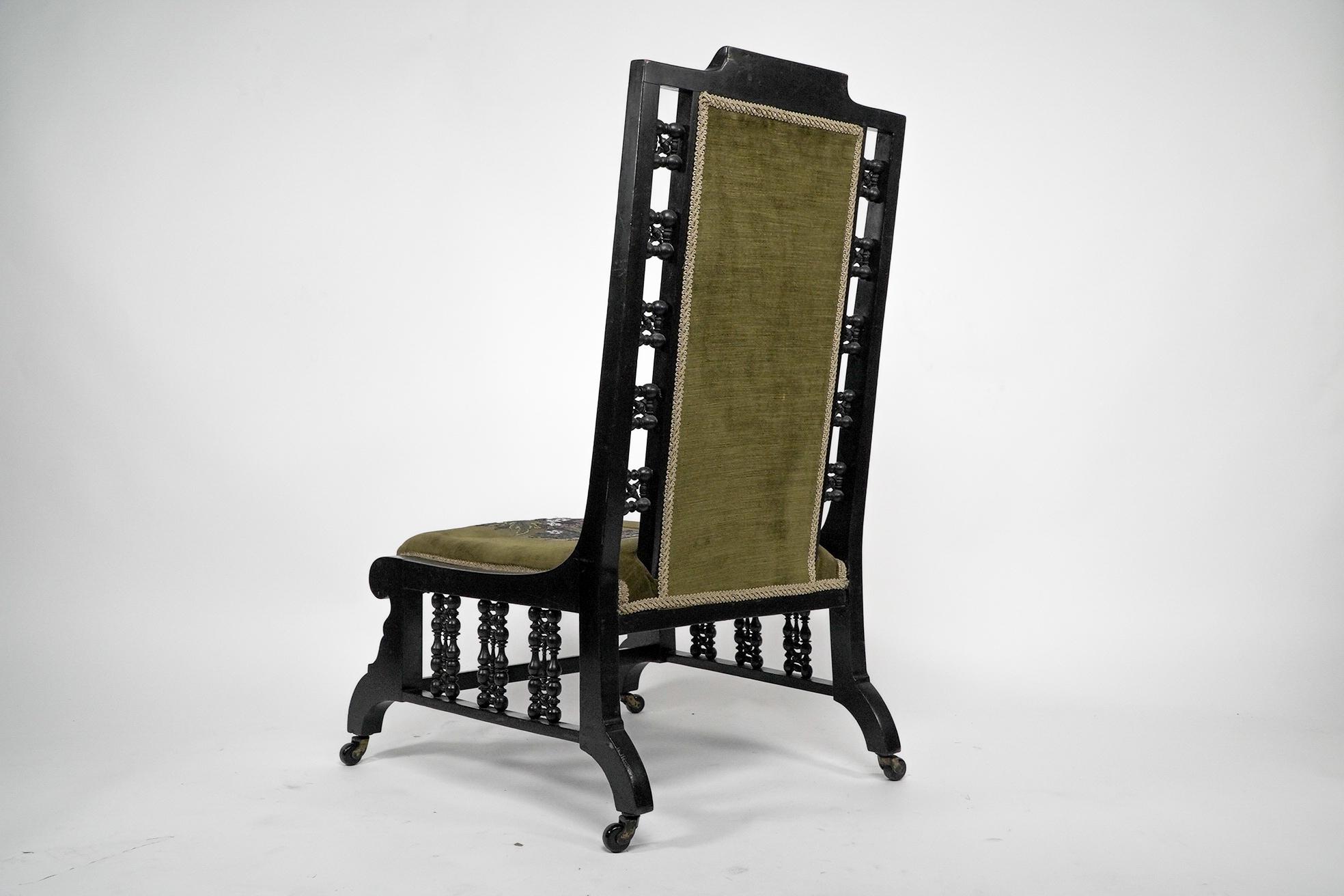 A Moorish ebonized parlour chair with Musharabieh turnings For Sale 5