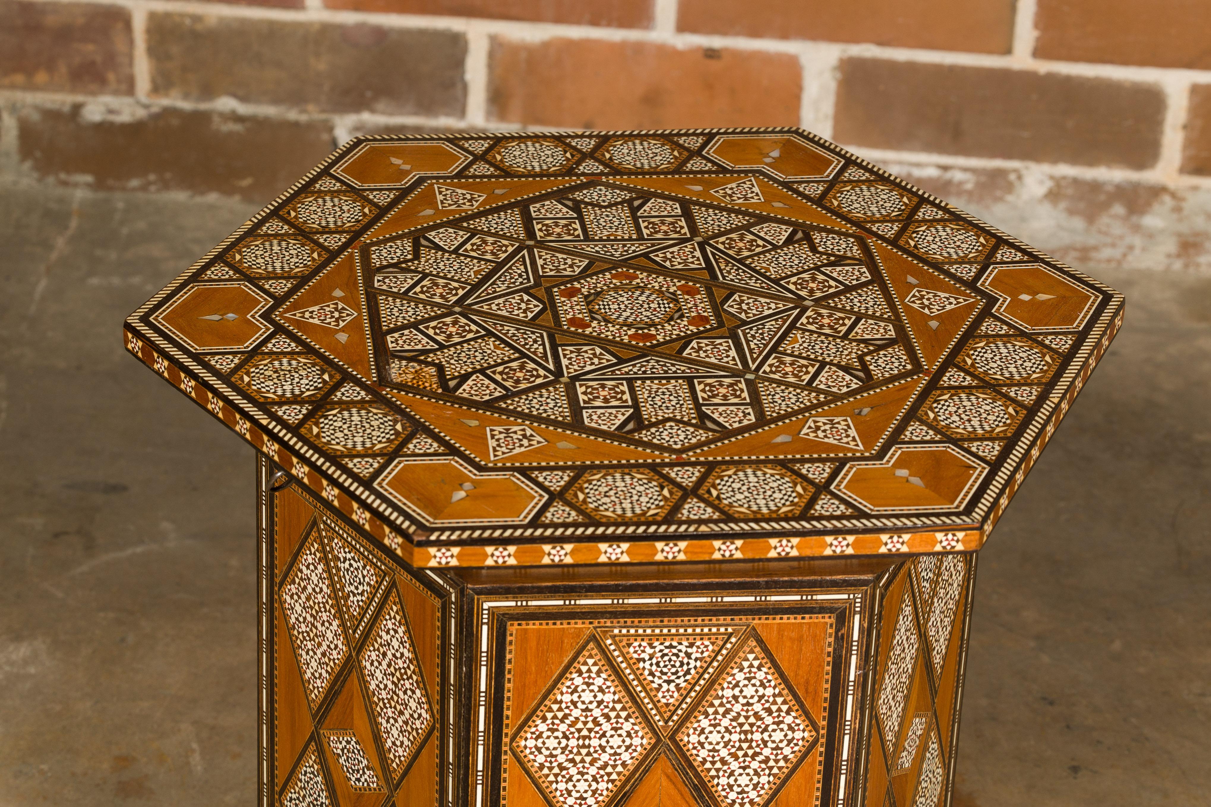 A Moorish Style 1920s Moroccan Drinks Table with Bone Inlay and Lift Top For Sale 5