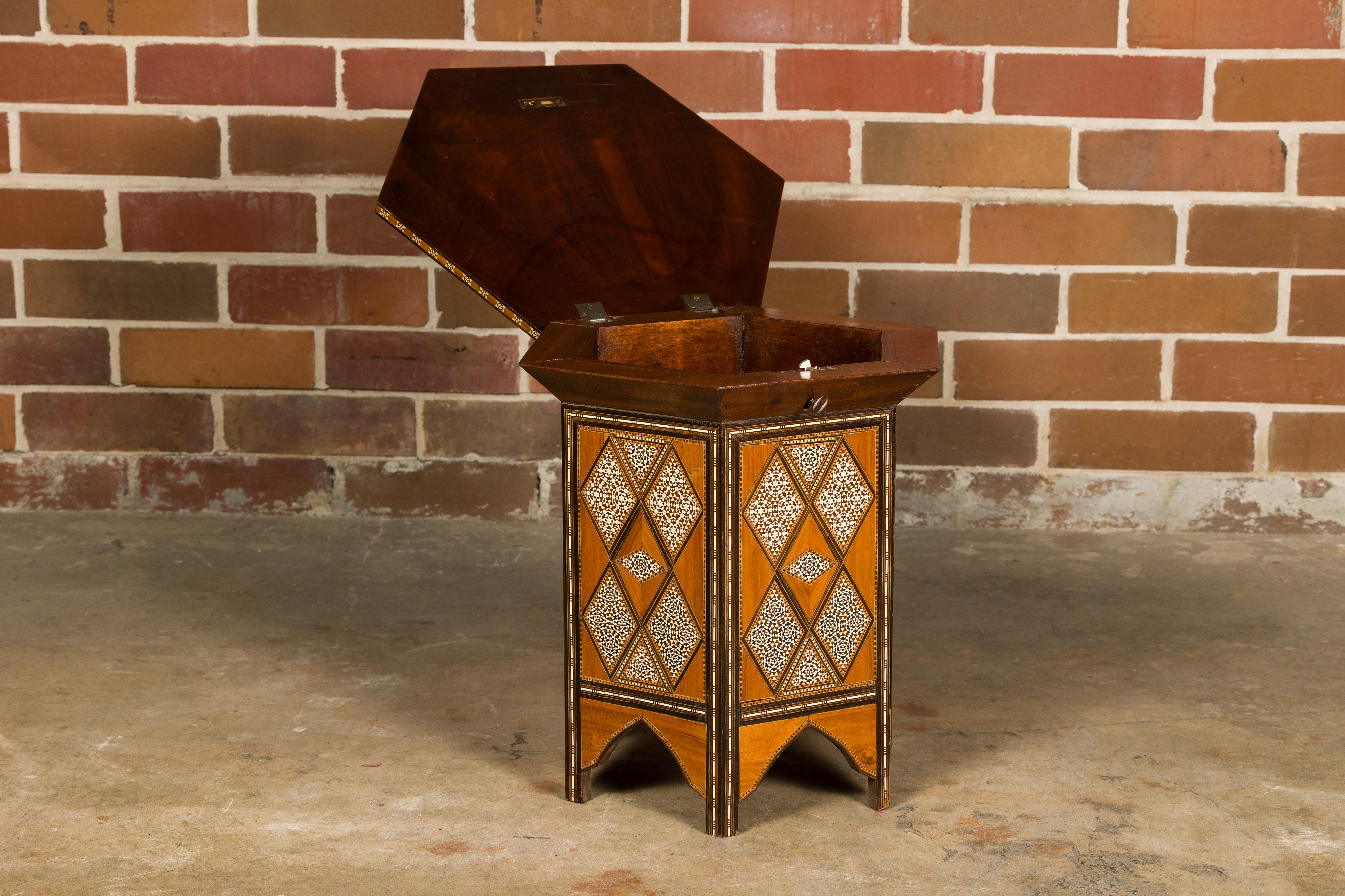 20th Century A Moorish Style 1920s Moroccan Drinks Table with Bone Inlay and Lift Top For Sale