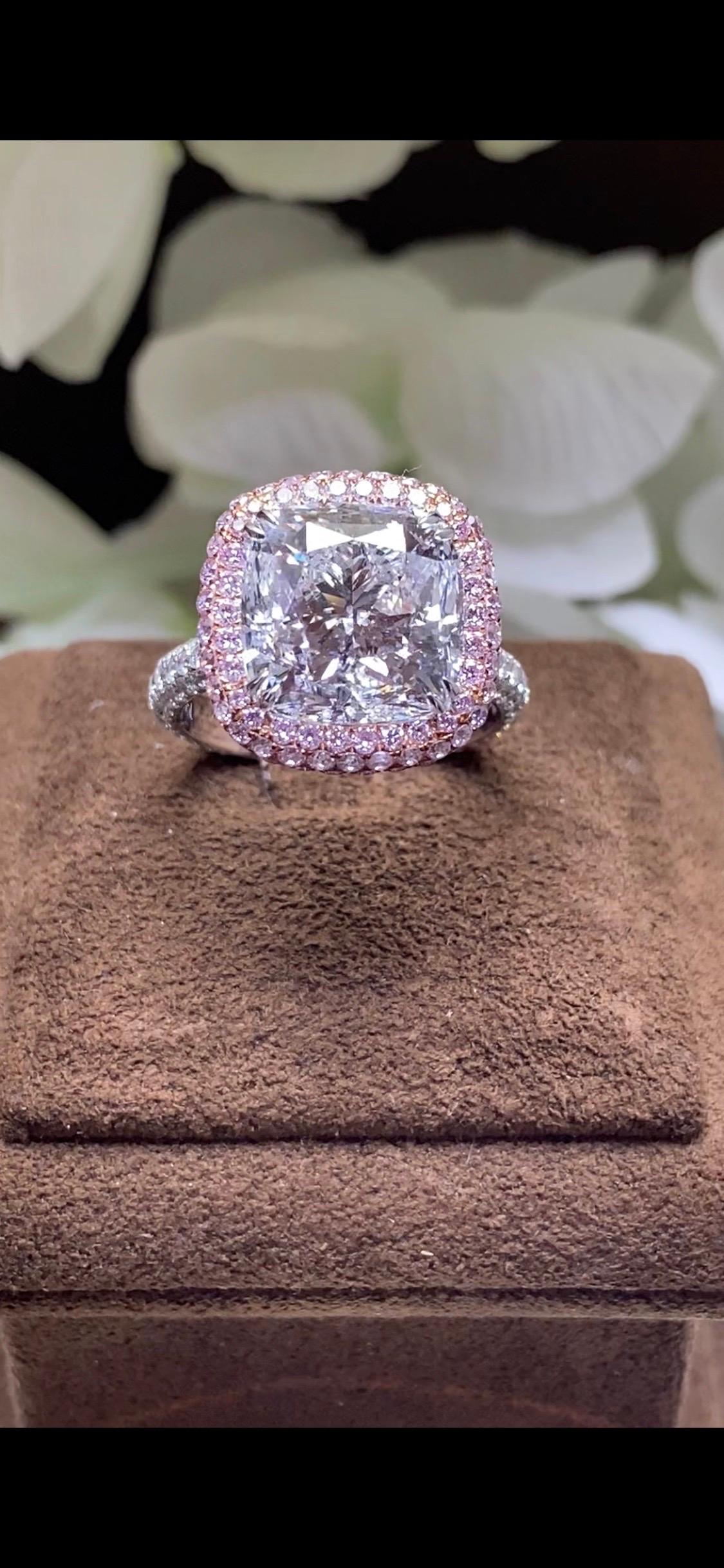 Cushion Cut A MORCHA 6.5ct Cushion Diamond Ring Set with Fancy Pink Diamonds For Sale