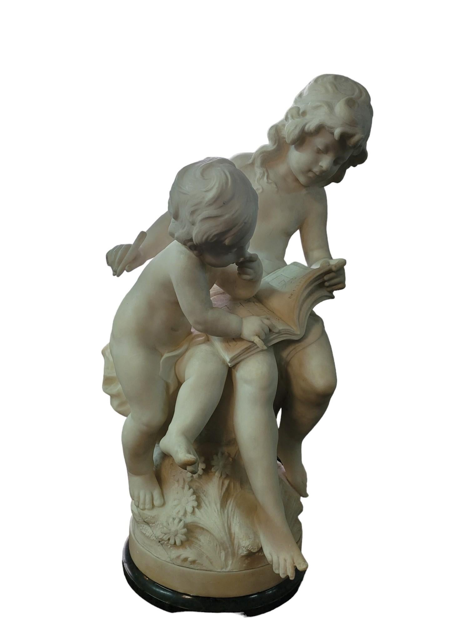 White marble sculpture signed by Auguste Moreau and illustrating 