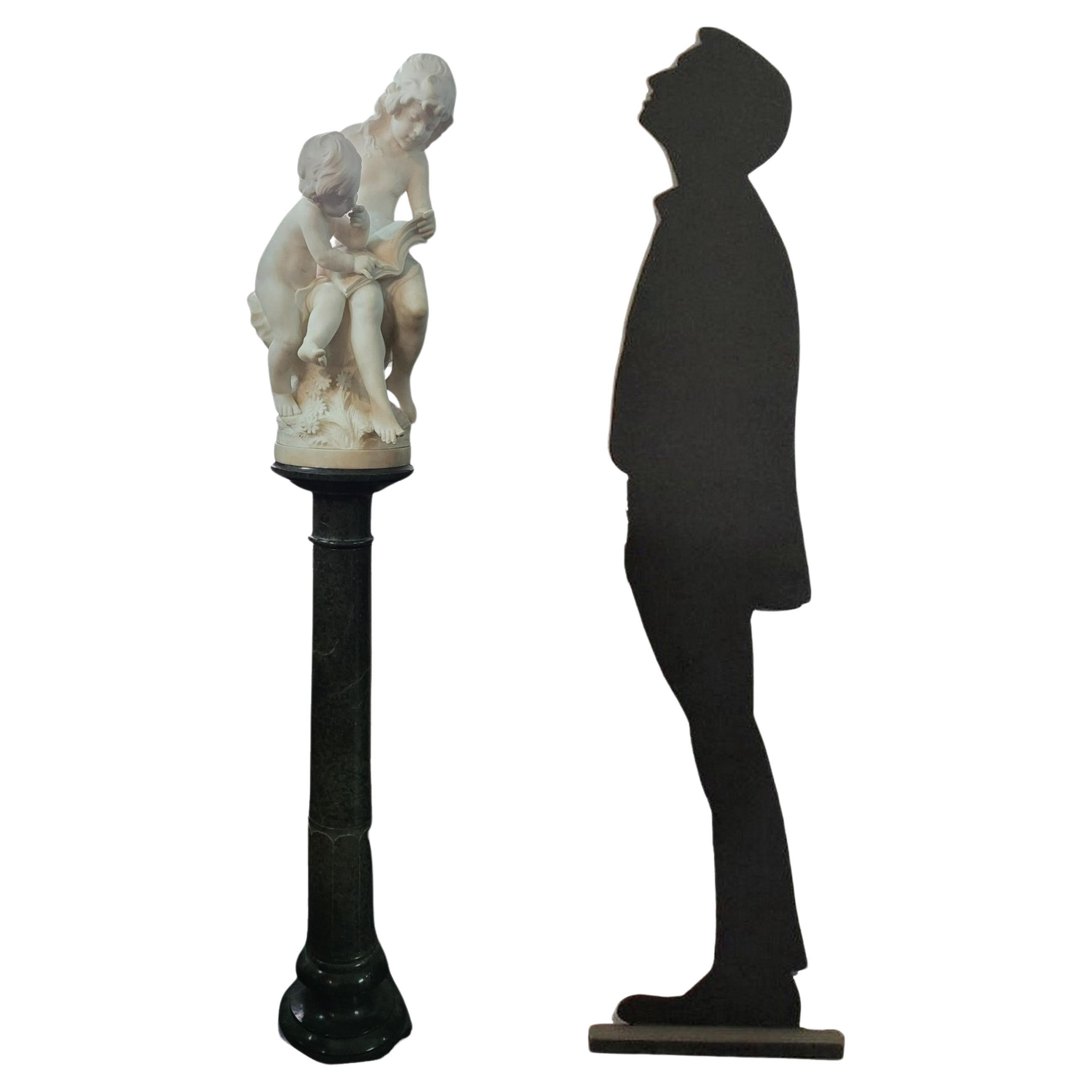 A Moreau, The Reading Lesson, Sculpture On Column, 19th Century For Sale