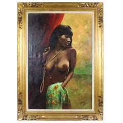 A. Moreno African American Nude Portrait Realist Oil Painting Topless Woman