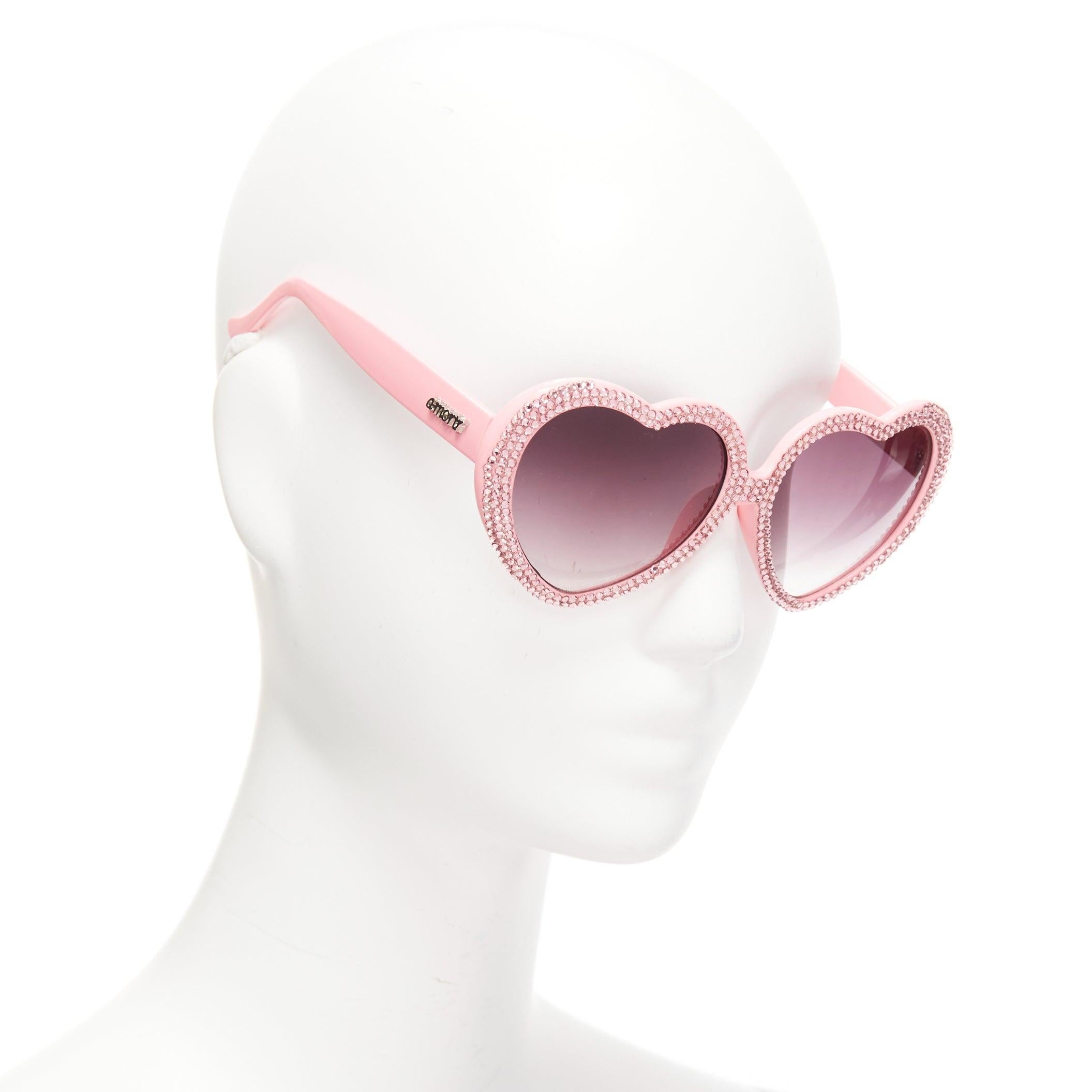 Gray A-MORIR pink crystal encrusted heart shape silver logo sunglaseses For Sale
