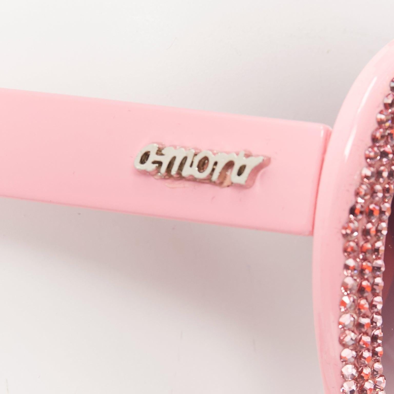 A-MORIR pink crystal encrusted heart shape silver logo sunglaseses For Sale 1