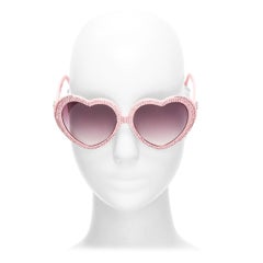 A-MORIR pink crystal encrusted heart shape silver logo sunglaseses