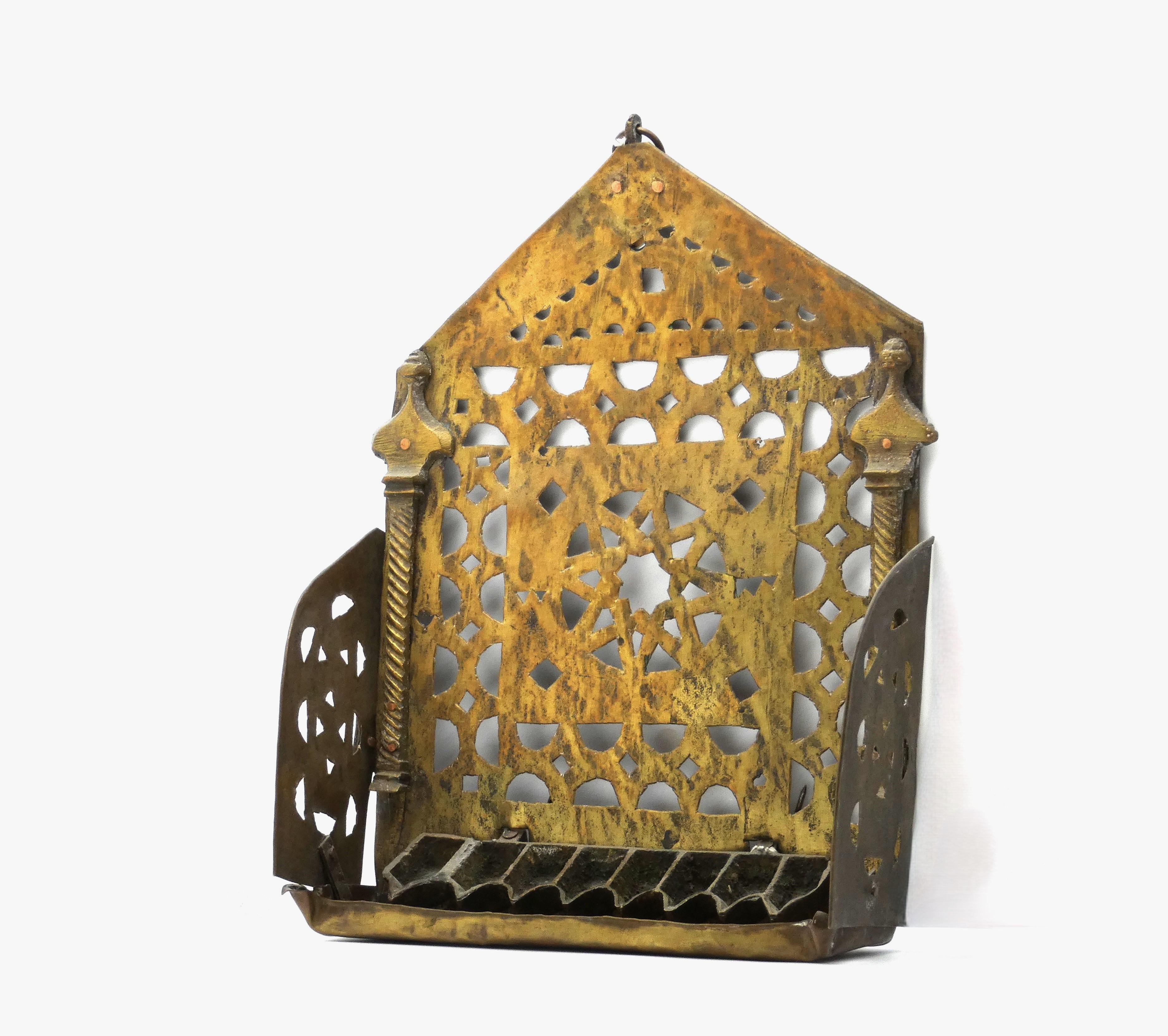A Moroccan Brass Hanukkah Lamp early 20th Century  In Good Condition For Sale In New York, NY