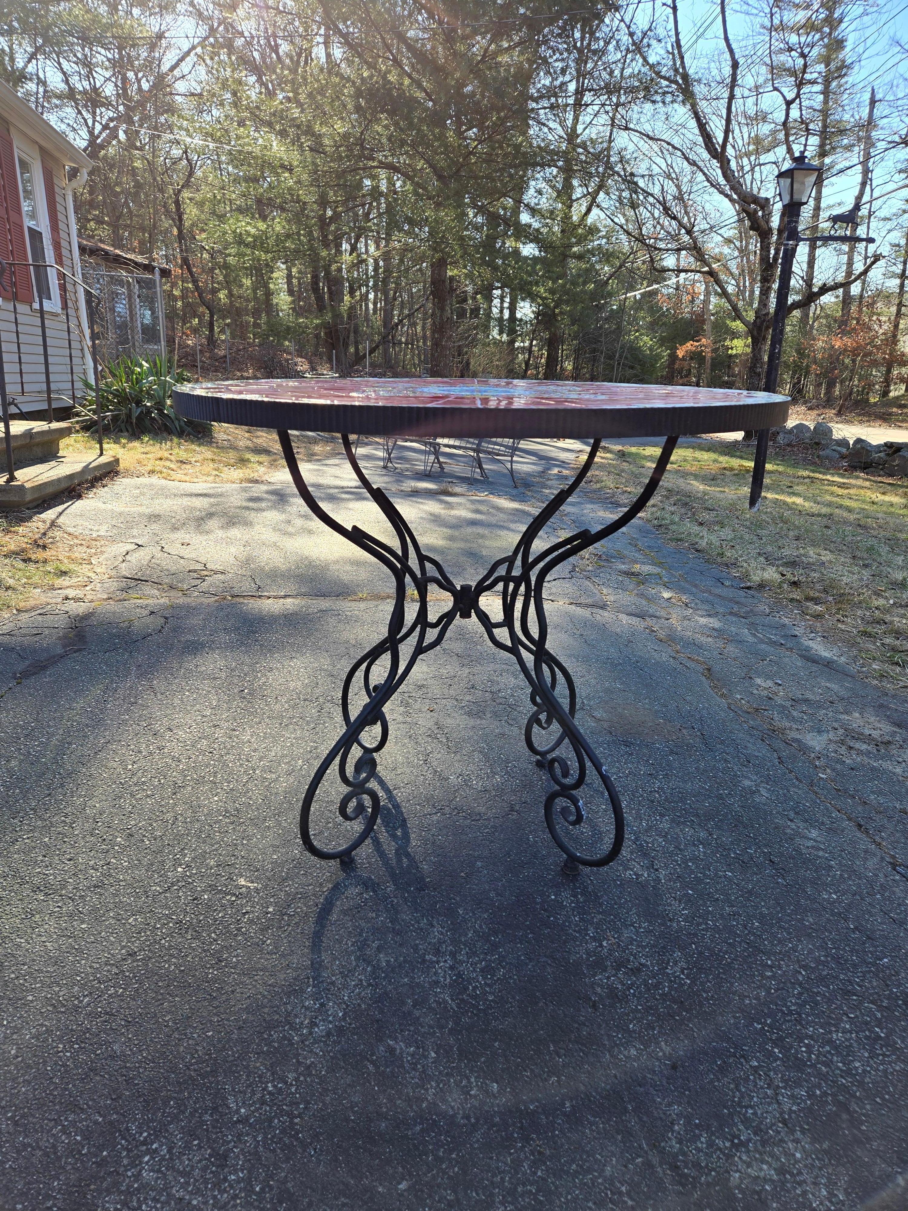 Mosaic Tile Table with Iron Base In Good Condition For Sale In Cumberland, RI