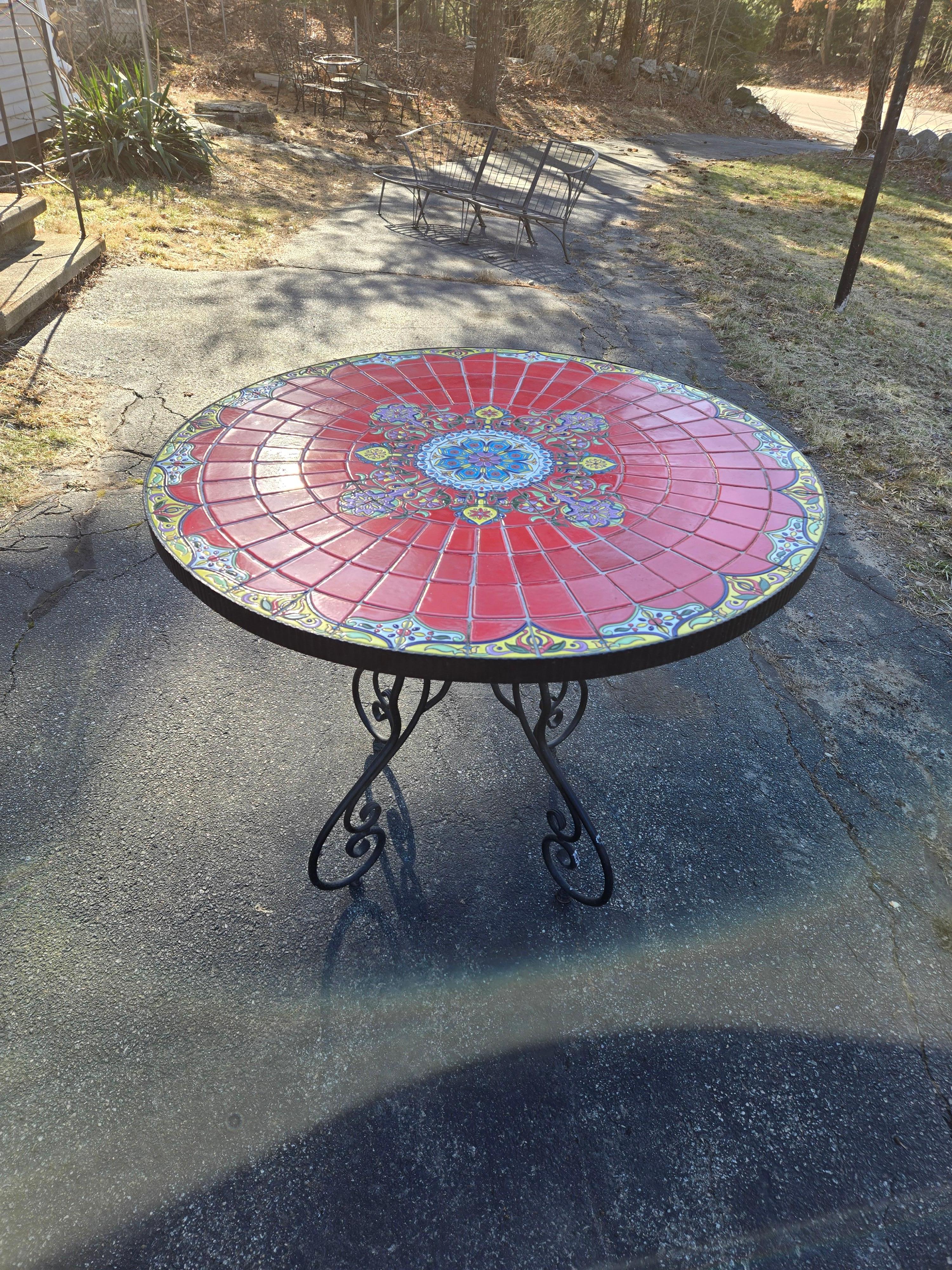 Ceramic Mosaic Tile Table with Iron Base For Sale