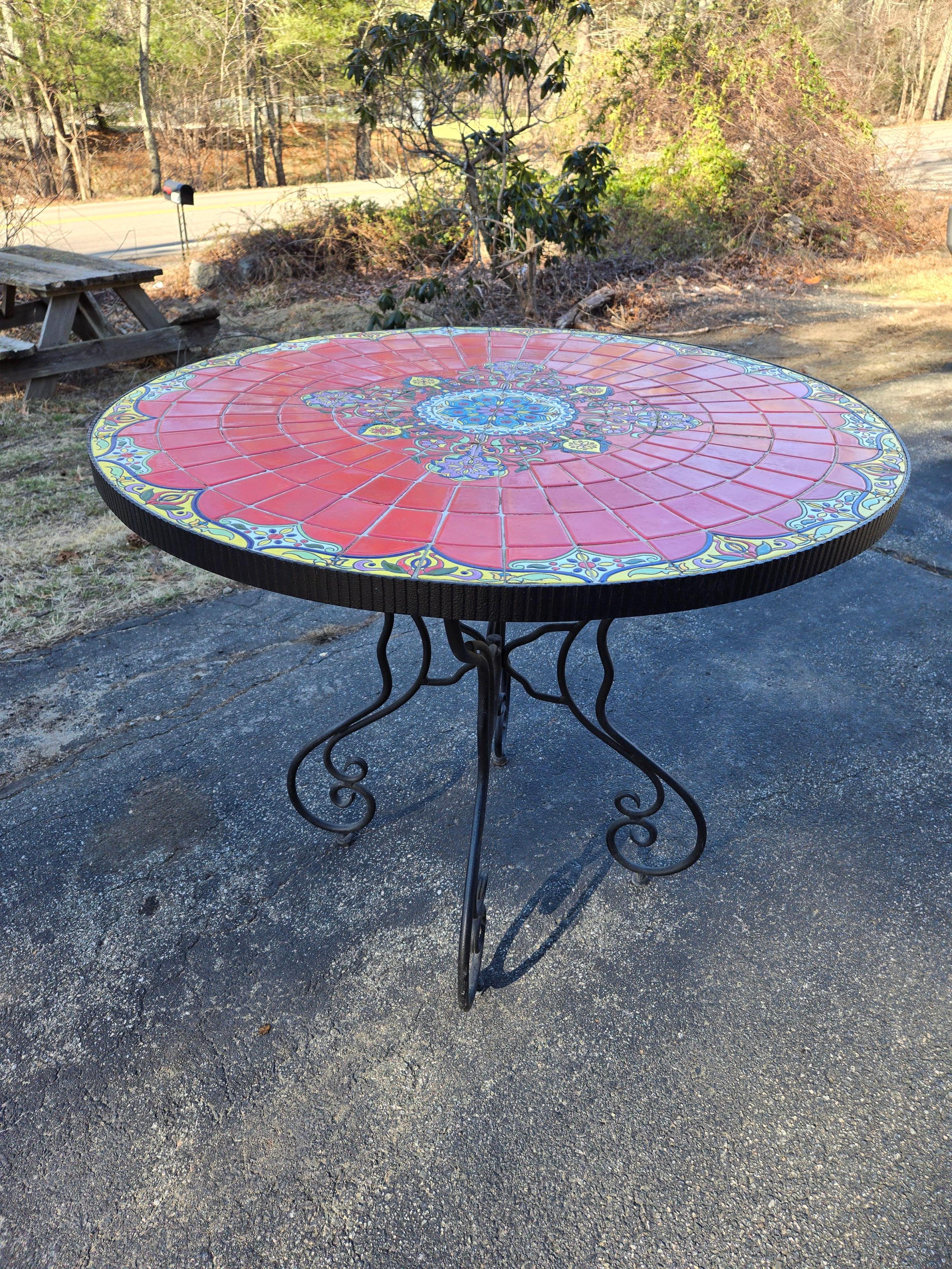 Mosaic Tile Table with Iron Base For Sale 1