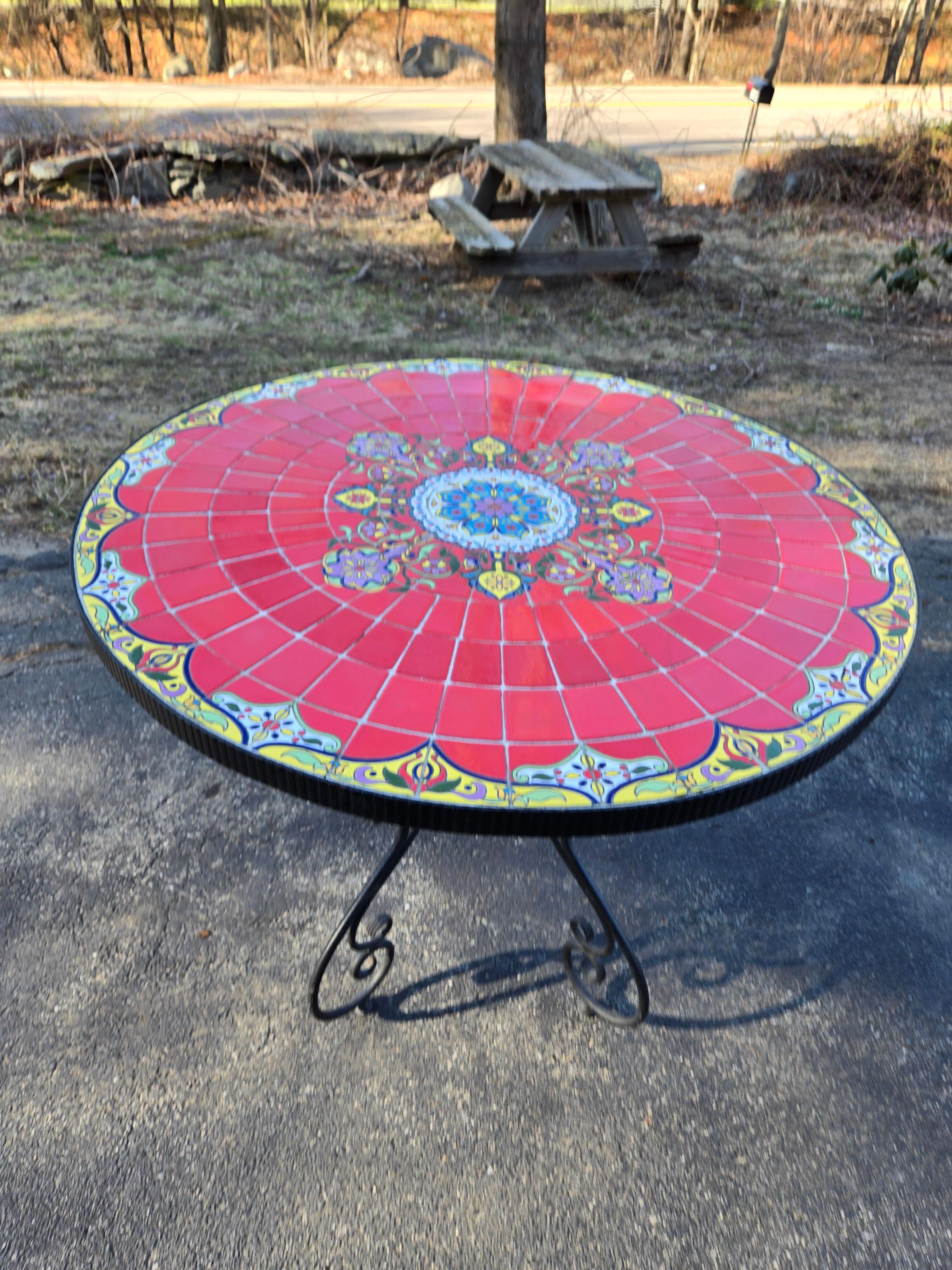 Mosaic Tile Table with Iron Base For Sale 2