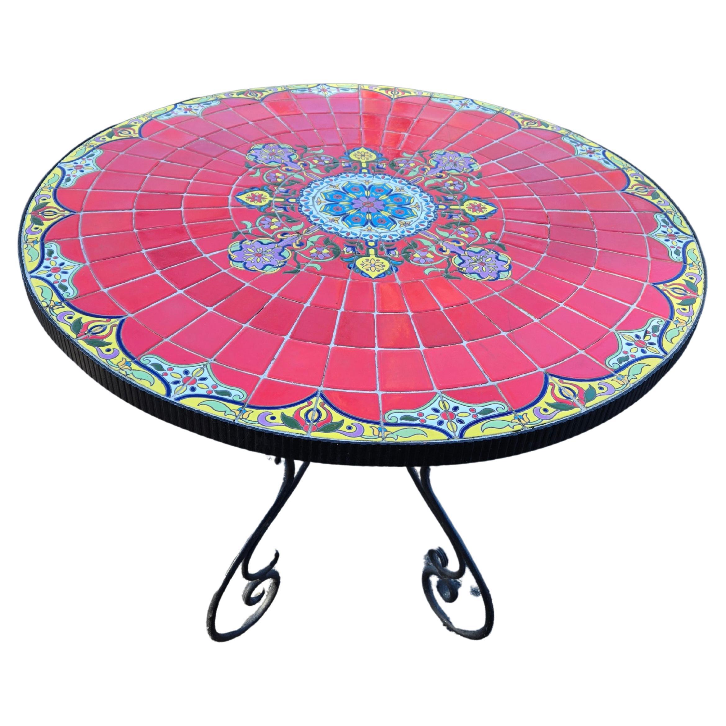 Mosaic Tile Table with Iron Base For Sale