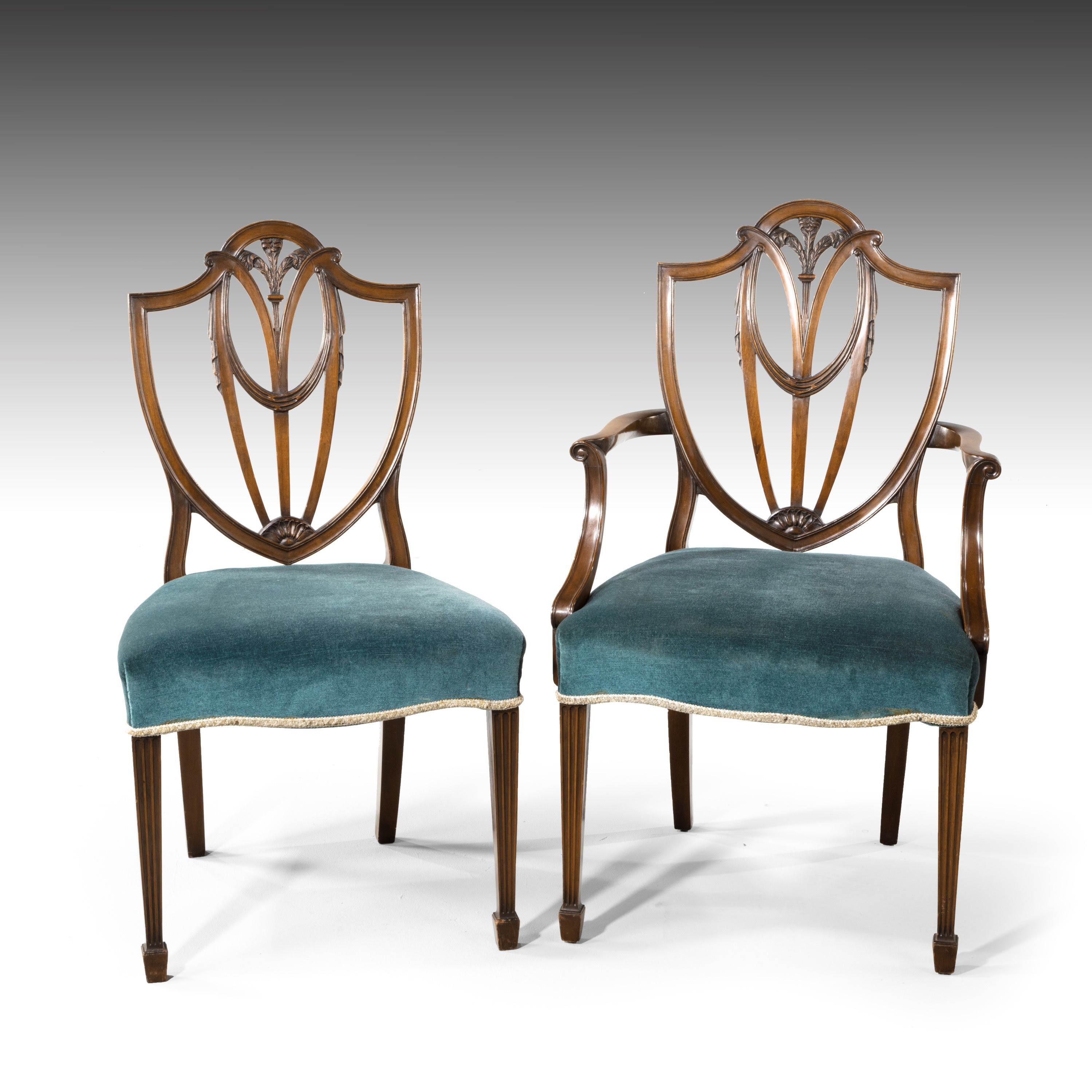 English Most Attractive Set of 8 '6+2' Early 20th Century Hepplewhite Chairs