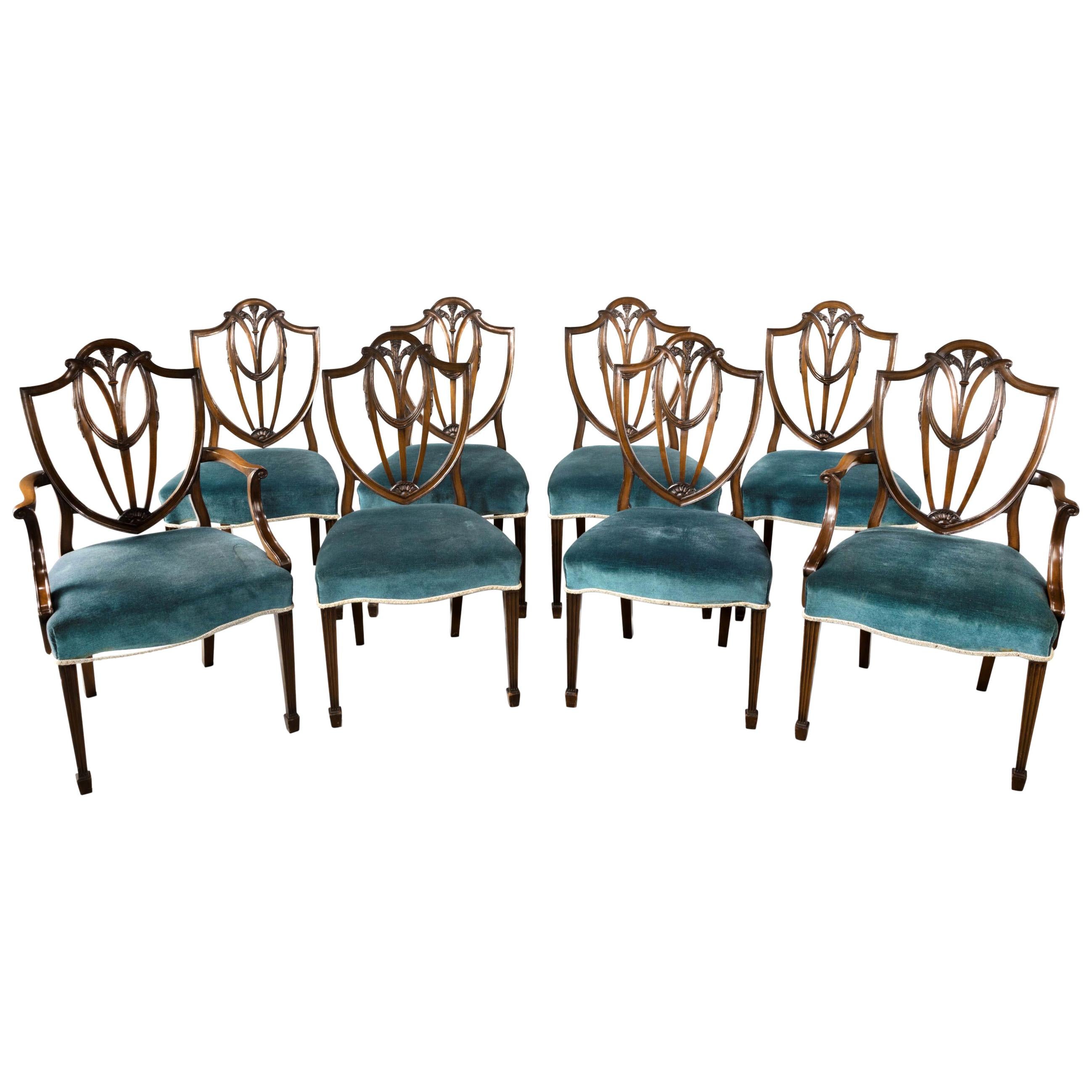 Most Attractive Set of 8 '6+2' Early 20th Century Hepplewhite Chairs