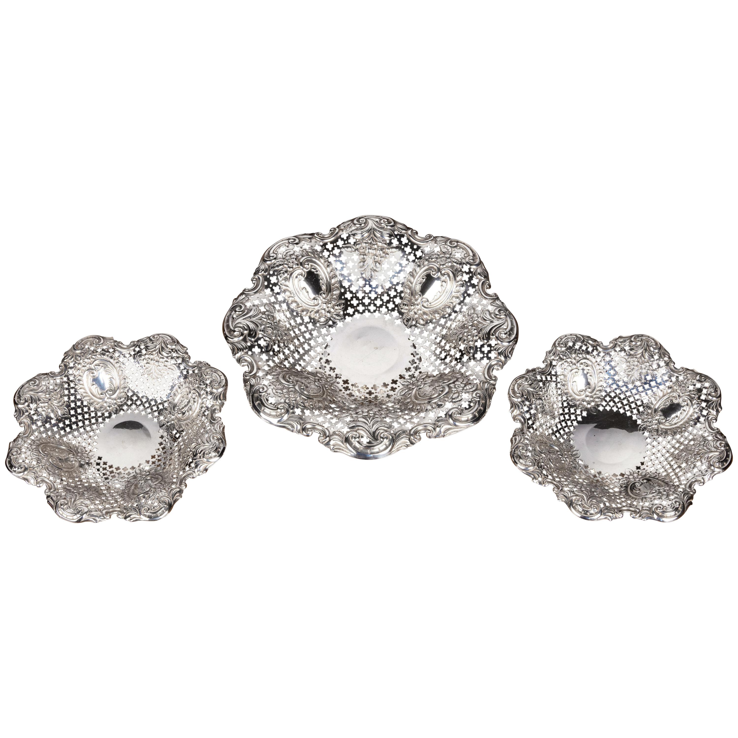 Most Attractive Suite of Three Late 19th Century Silver Pierced and Fluted Dis